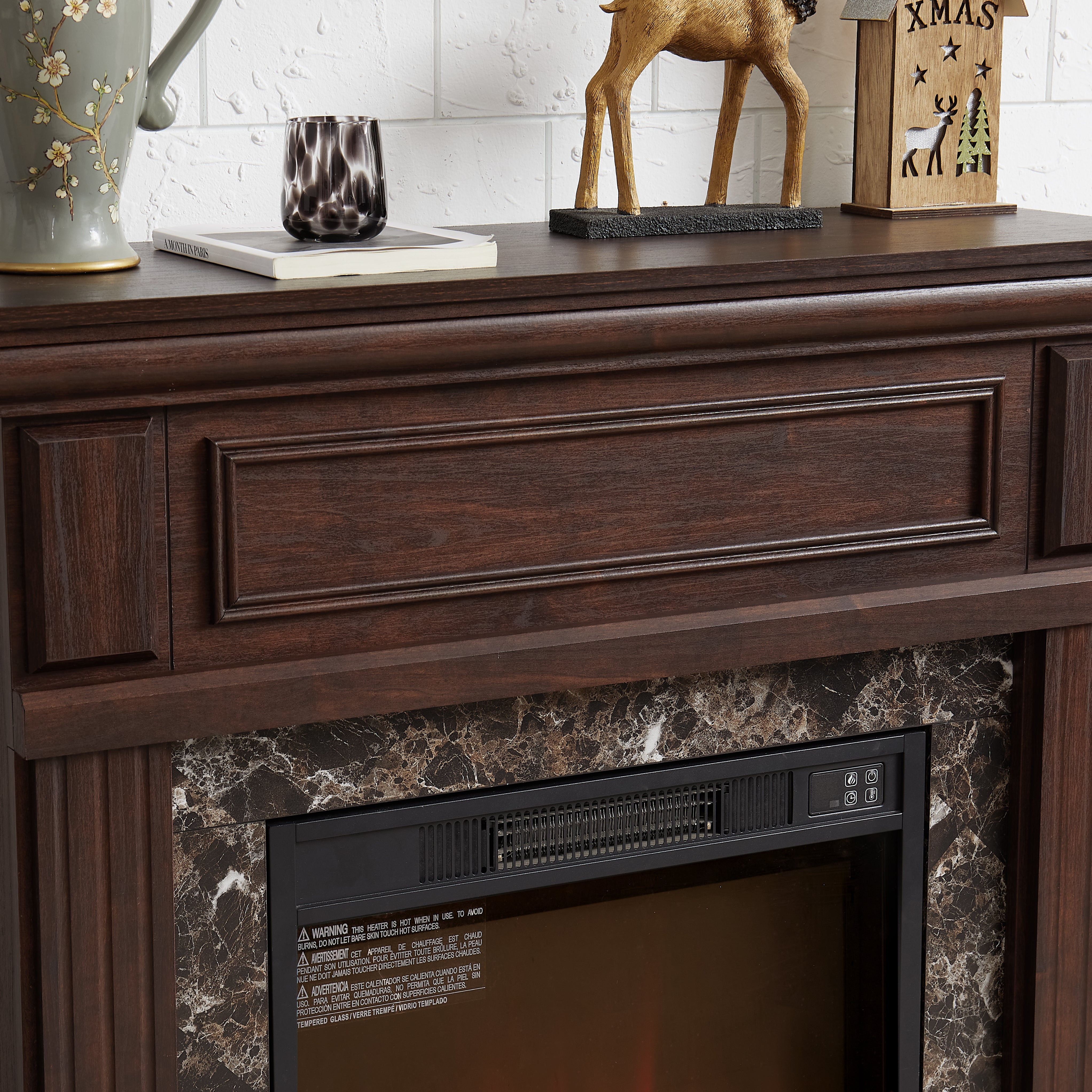 41''W Electric Fireplace with Mantel, 23'' Freestanding Fireplace Heater with Remote Control & Adjustable Flame, TV Stand for 42 inch TV, Living Room Bedroom, 1400W
