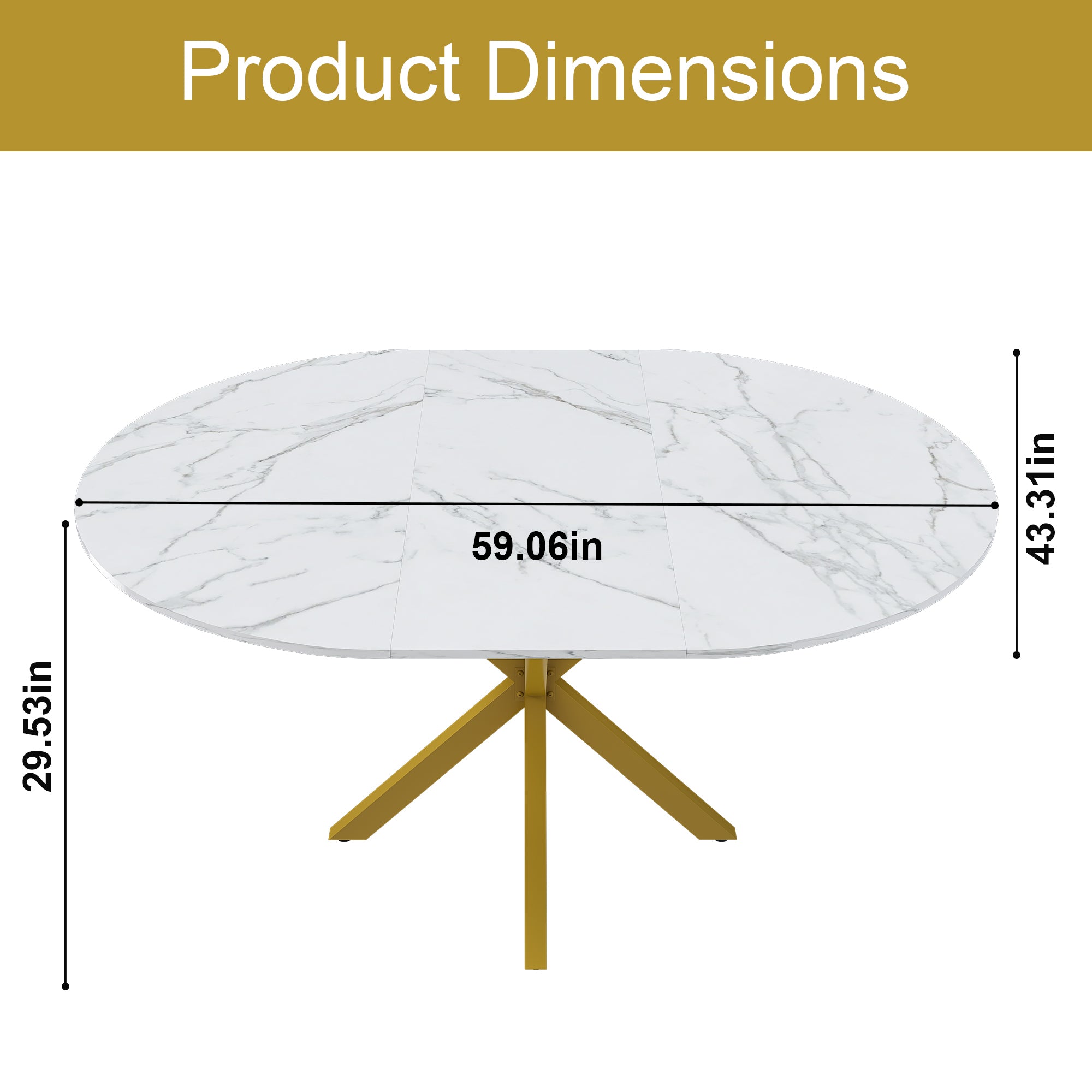 PAPROOS Extendable Dining Table for 4-6, 60'' Expandable Round Dining Room Table with Metal Legs, Faux Marble Kitchen Table for Small Places, Breakfast Nook