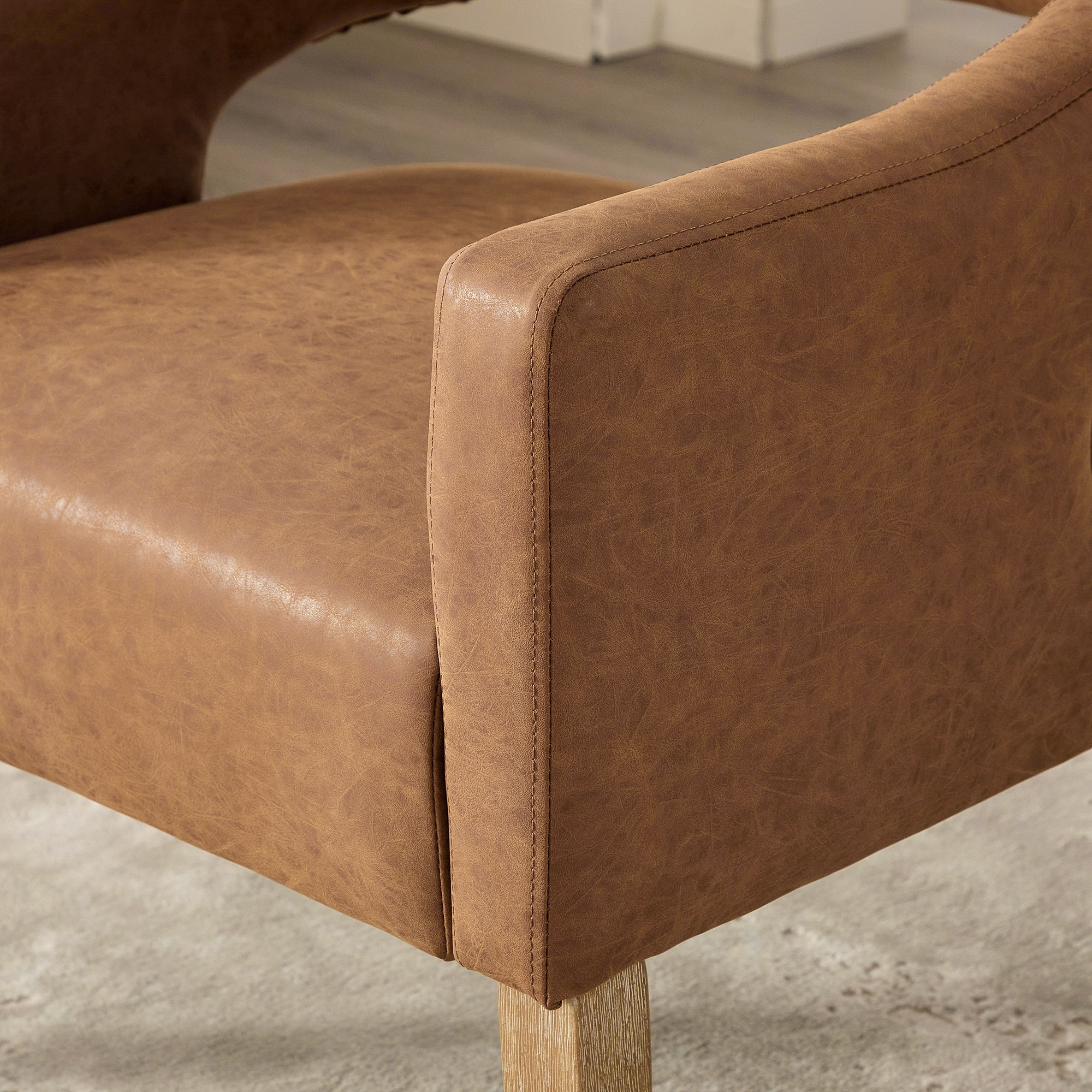 Accent Chair, PU Leather Upholstered Armchair, PAPROOS Barrel Open Back Reading Armchair, Modern Accent Chair with Weathered Solid Wood Legs for Living Room Bedroom, Club