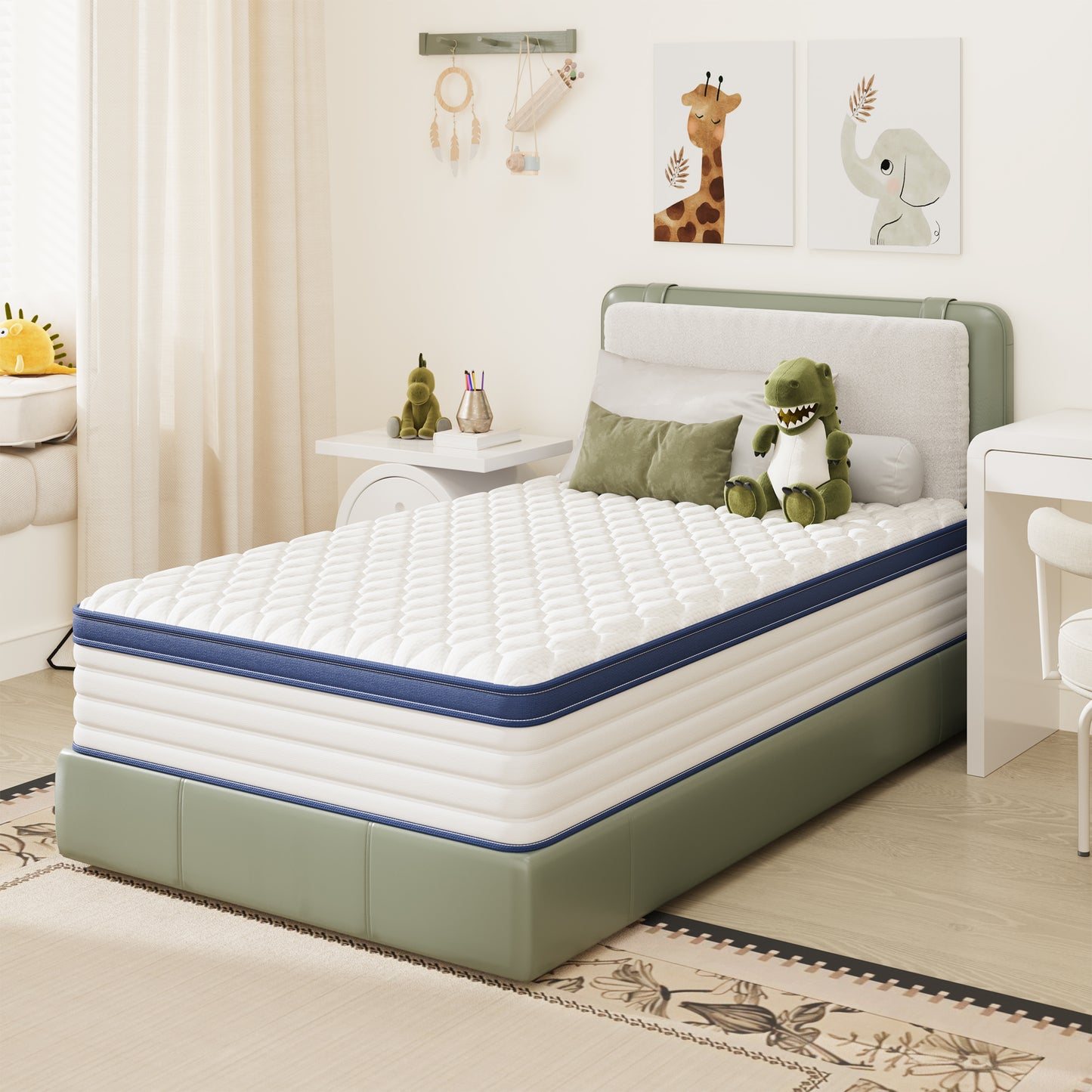 Twin Mattress, PAPROOS 12" Memory Foam Hybrid Mattress in a Box, Cool Individual Pocket Spring Mattress with Breathable Knitted Fabric Cover, Twin Size Medium Firm Mattress, CertiPUR-US, White/Blue