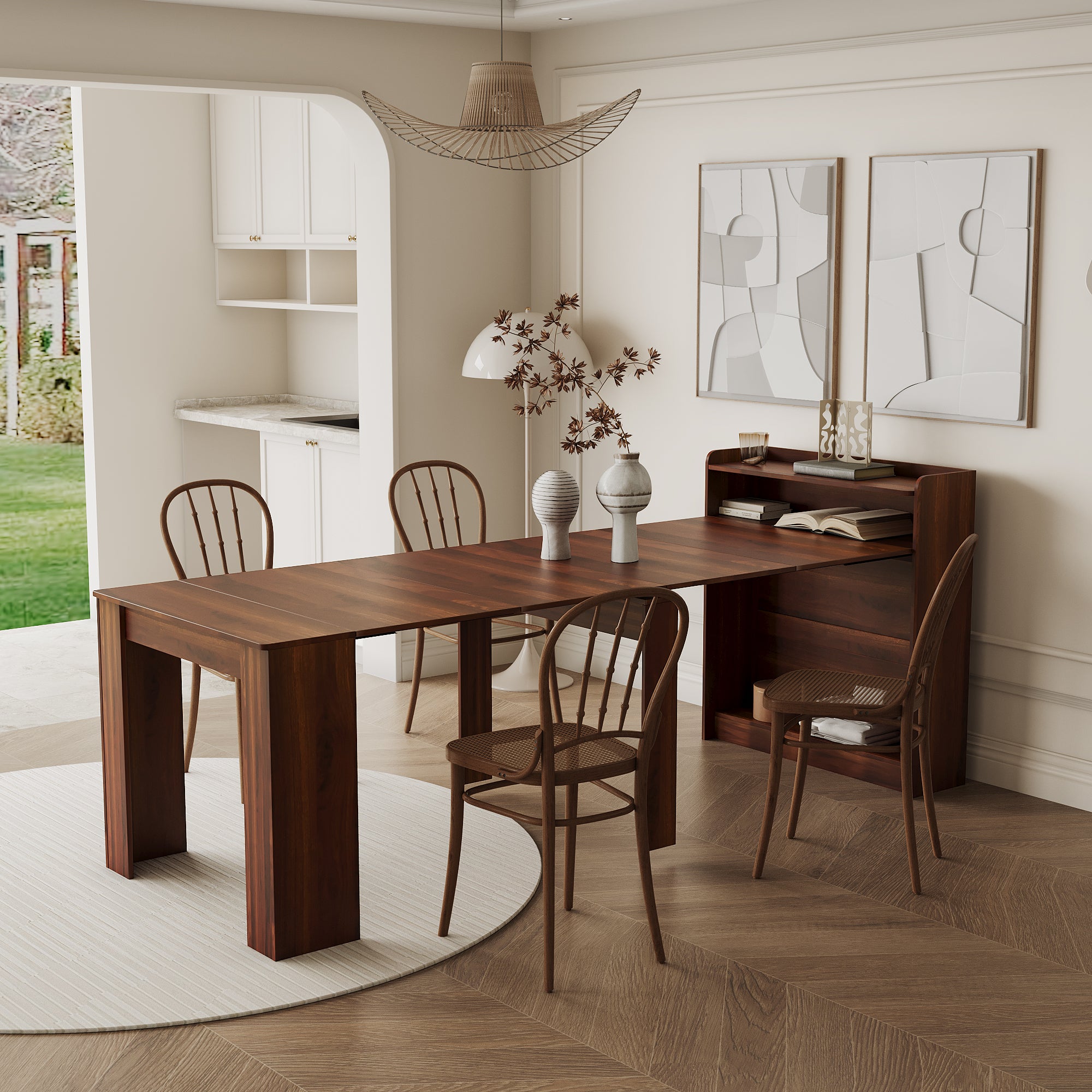 PAPROOS Extendable Dining Table for 6-10, 20" -100"Expandable Rectangle&nbsp;Dining Table with Storage, Folding Space Saving Kitchen Table, Extra Long Dining Room Table, Sideboard, Walnut(Only Table)