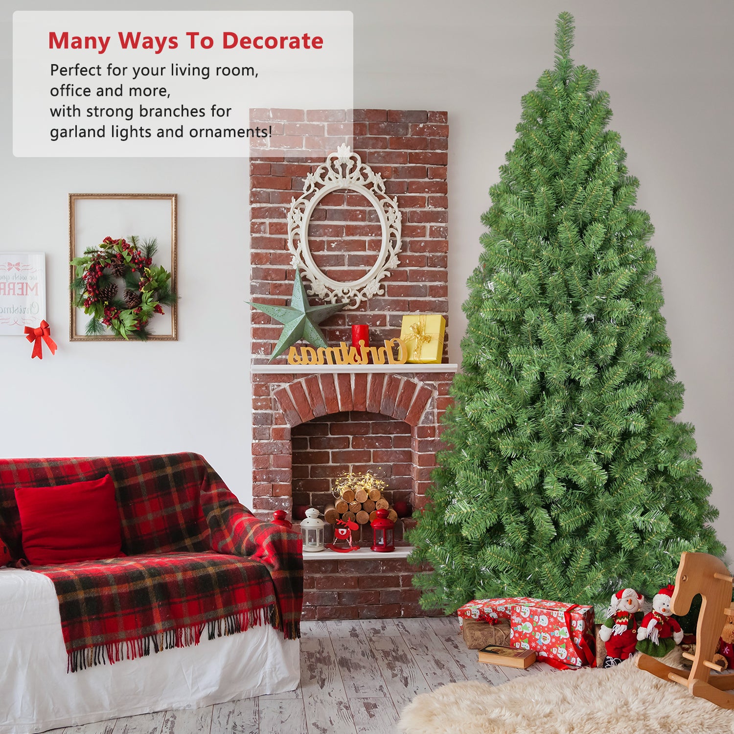 PAPROOS Christmas Tree, 6FT Hinged Artificial Christmas Tree with 760 Lush Tips, Unlit PVC Xmas Tress with Memory Wire, Metal Base, Easy Setup, Christmas Tree for Indoor Holiday Decor, Green