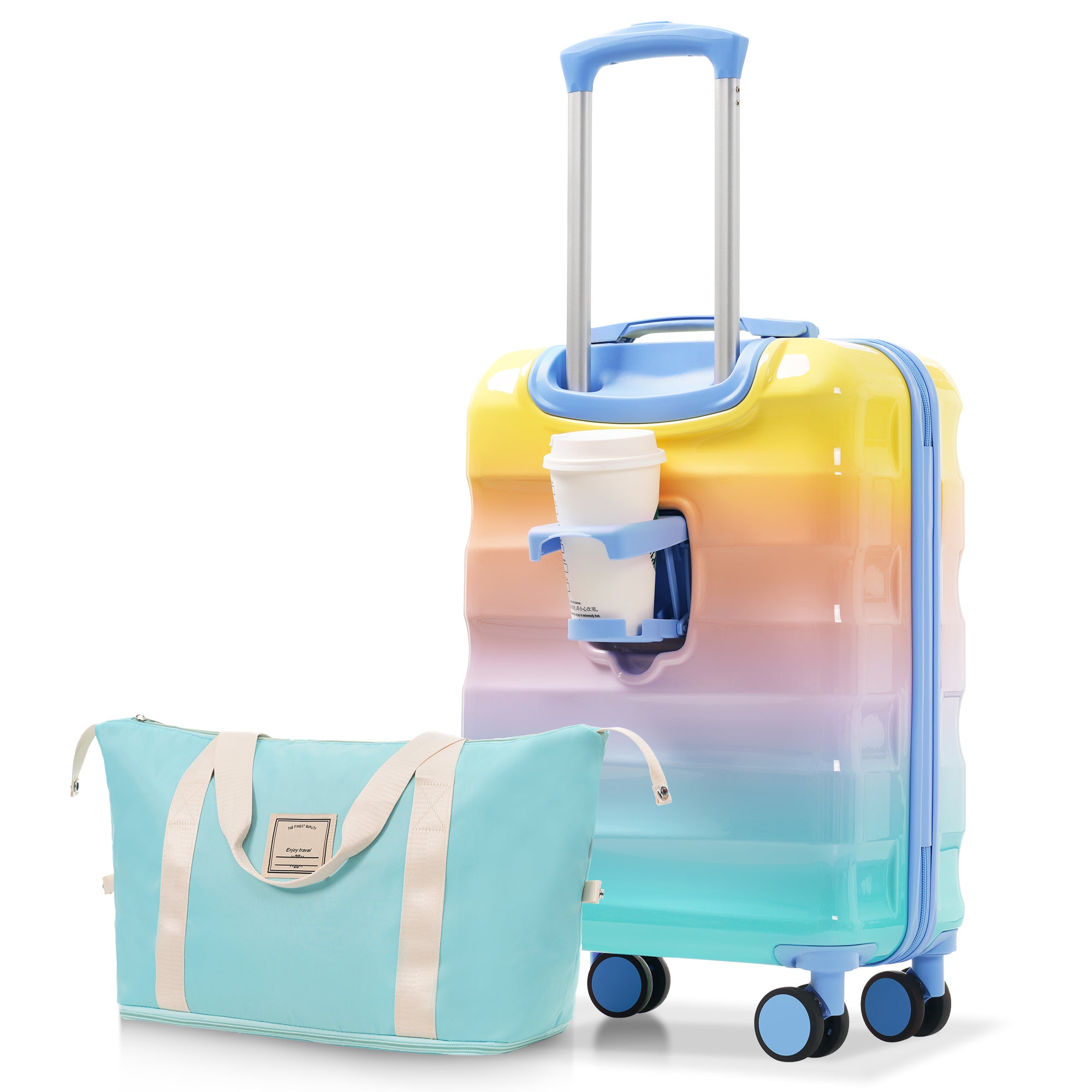 PAPROOS Luggage Sets 2 Piece Suitcase Set(14/20) Suitcase, Hardside Lightweight Kids Suitcase with Combination Lock, Carry-on Suitcase and Cosmetic Bag for Travel, Back to School, Blue Pink