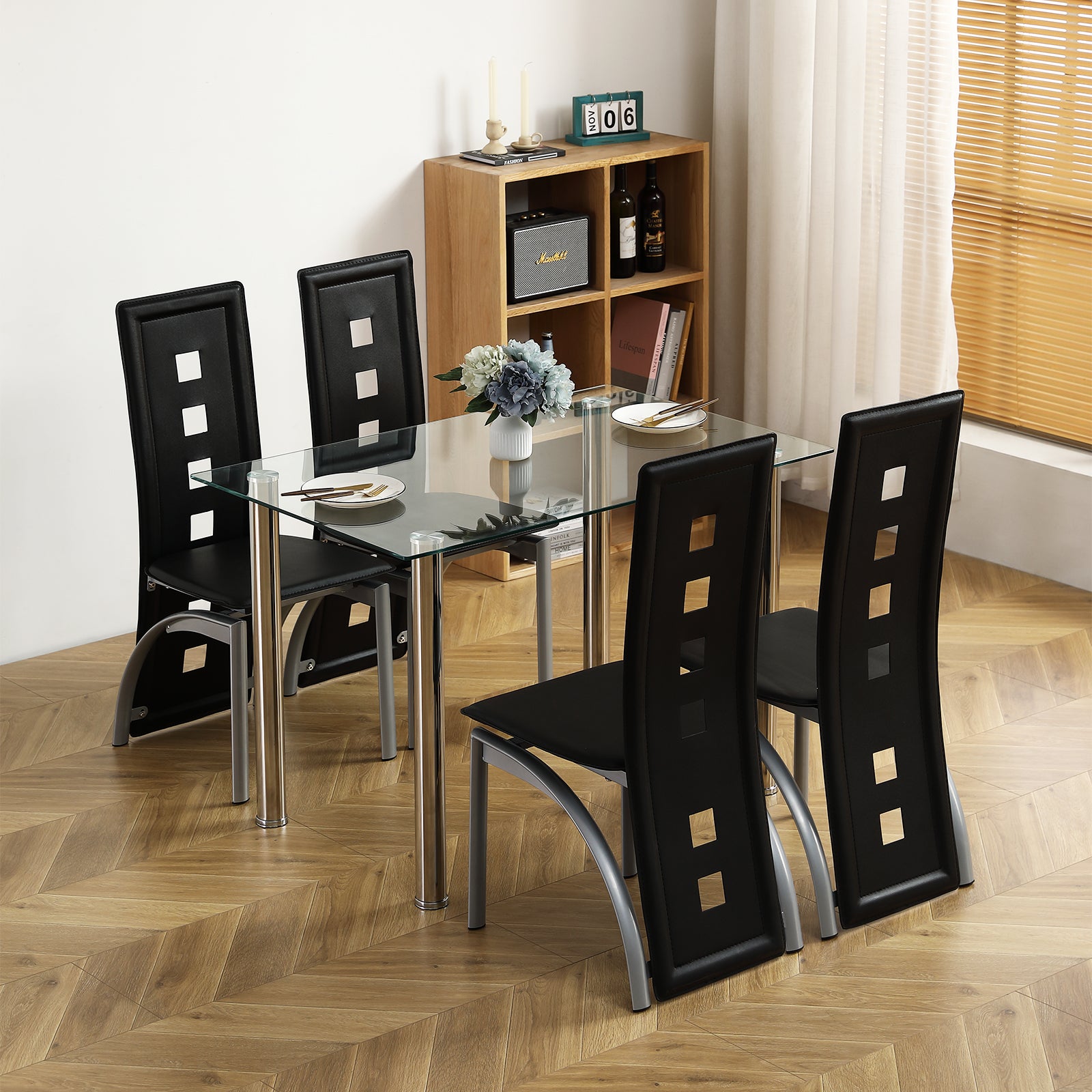 PAPROOS Tempered Glass Dining Table for 4