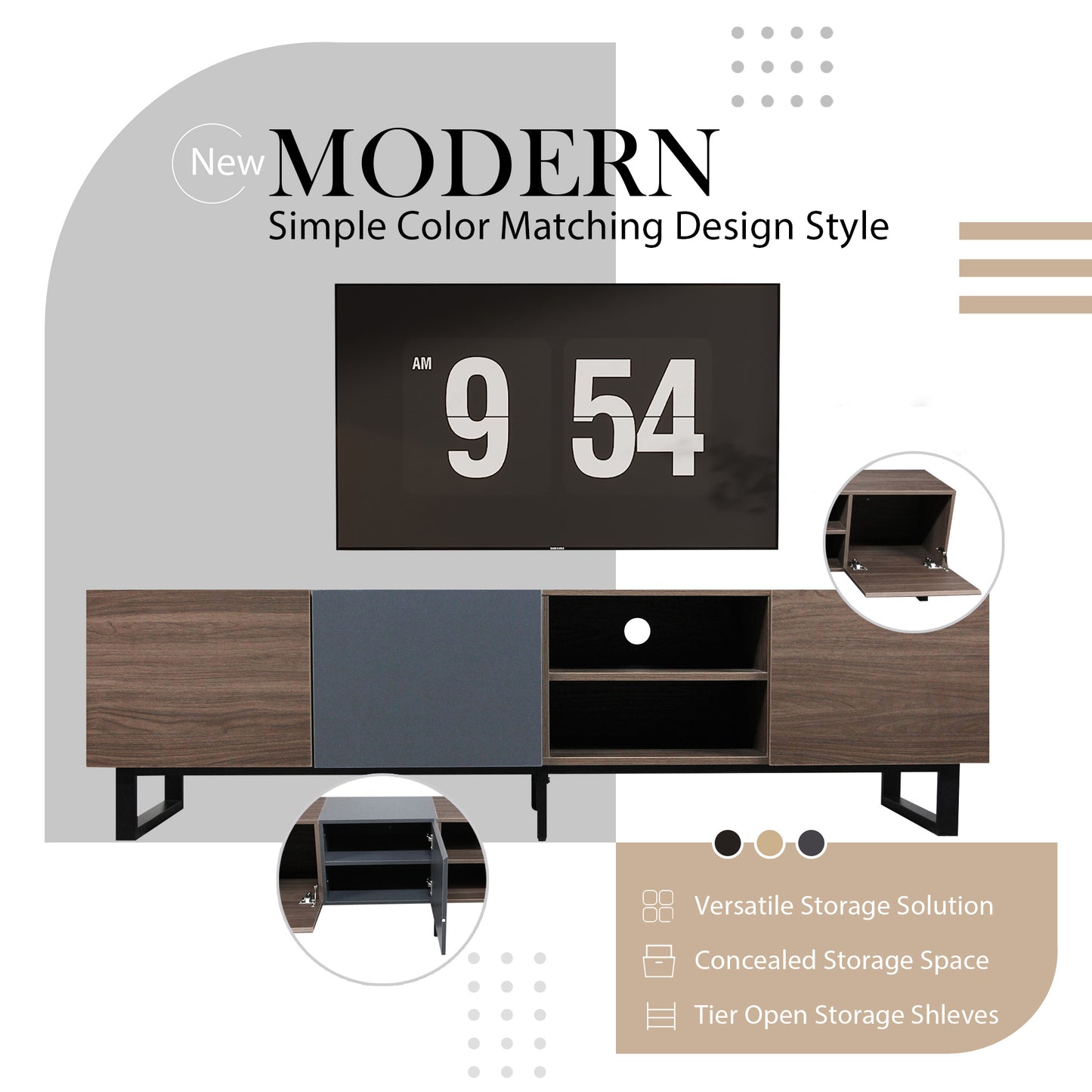 TV Stand for 80 Inch TVs, Paproos Entertainment Center with Storage Cabinets, TV Cabinet with Doors, Media Console Table with Open Shelves for Living Room, Office