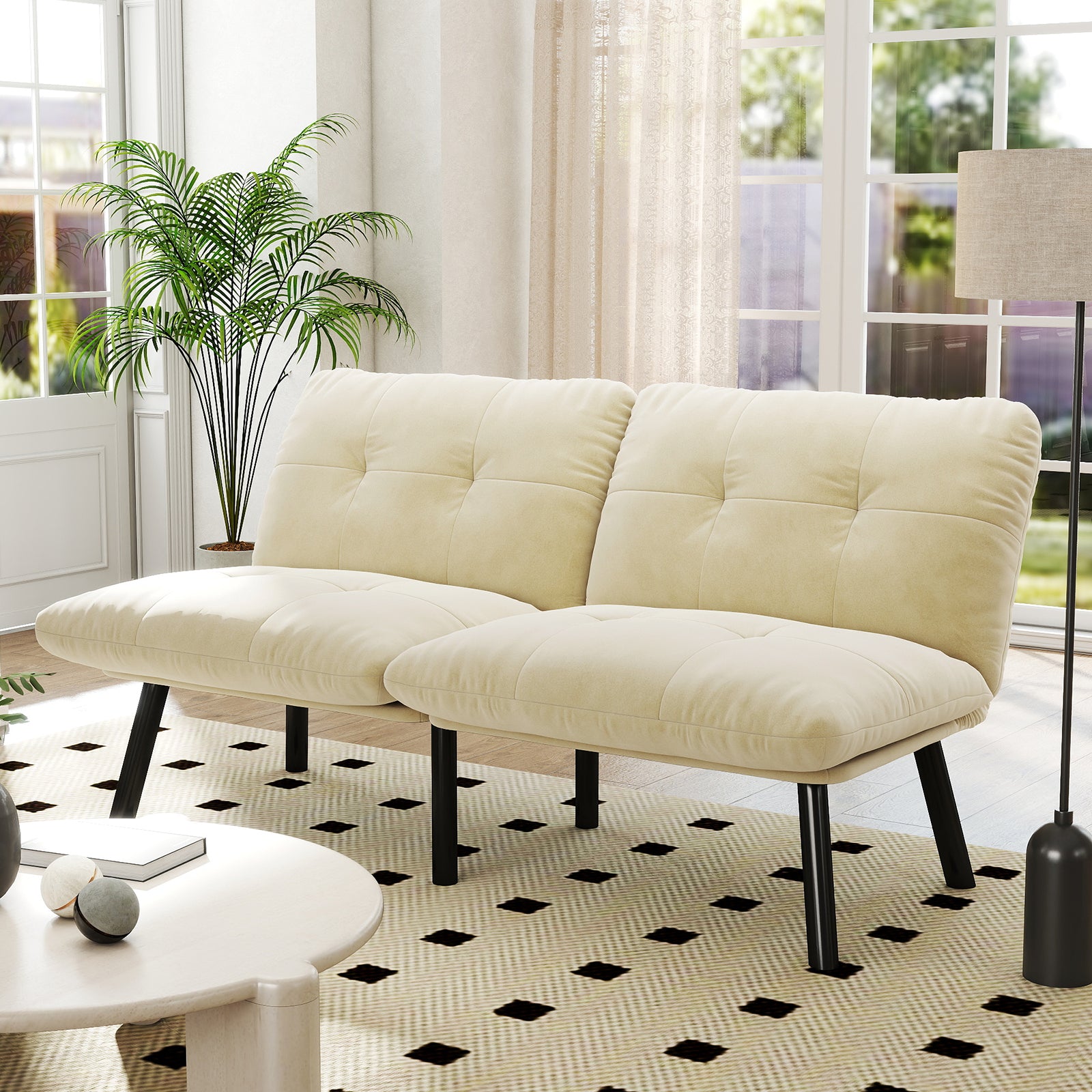 PAPROOS Convertible Futon Sofa Bed, Folding Sofa Bed Couch, Velvet Upholstered Sofa Bed Couch, Loveseat Recliner Sleeper for Living Room, Small Space, Apartment