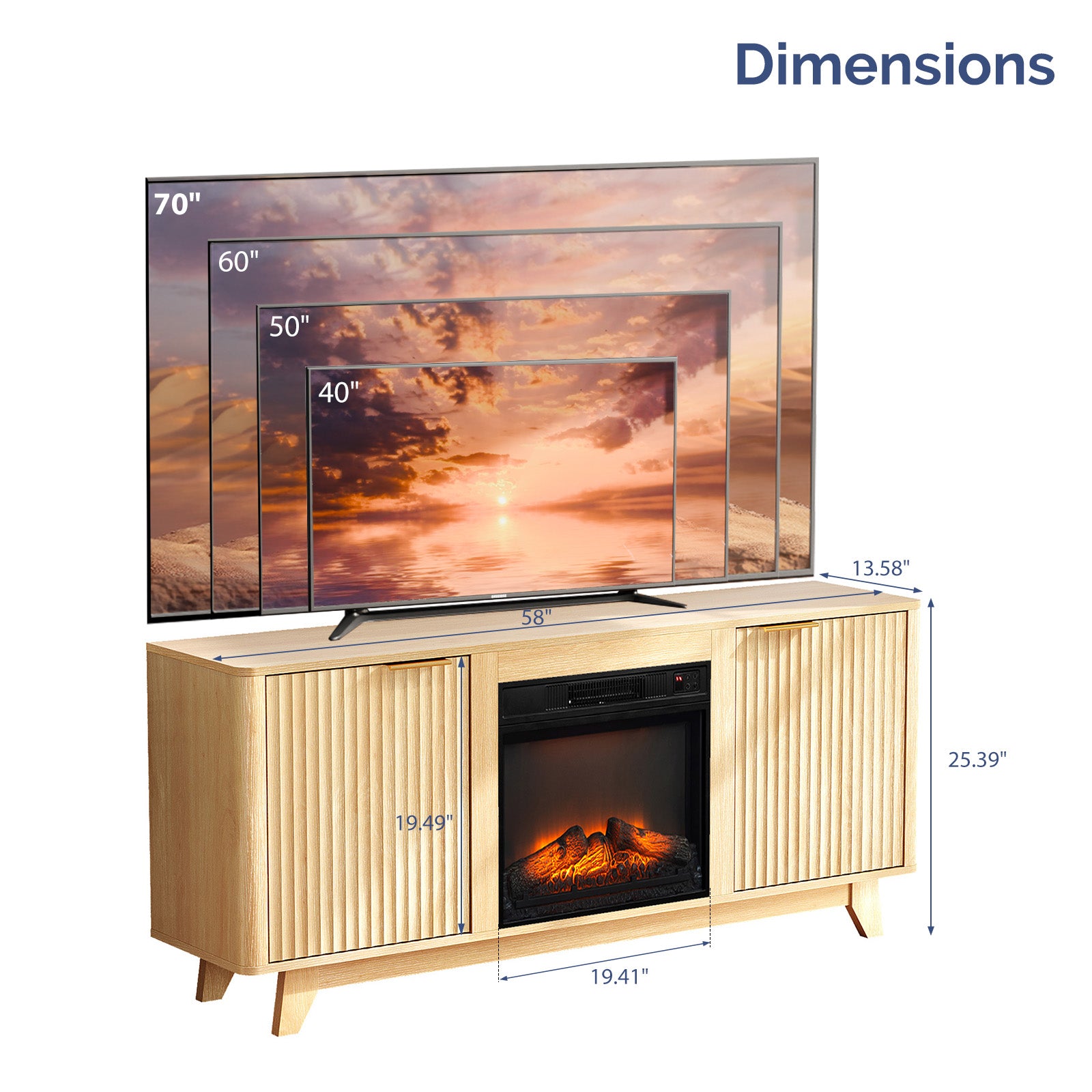 PAPROOS Fireplace TV Stand for TVs up to 70", Farmhouse TV Console with 26" Electric Fireplace, Entertainment Center with Sliding Barn Doors & Storage Cabinets & Adjustable Shelves, Weathered Wood