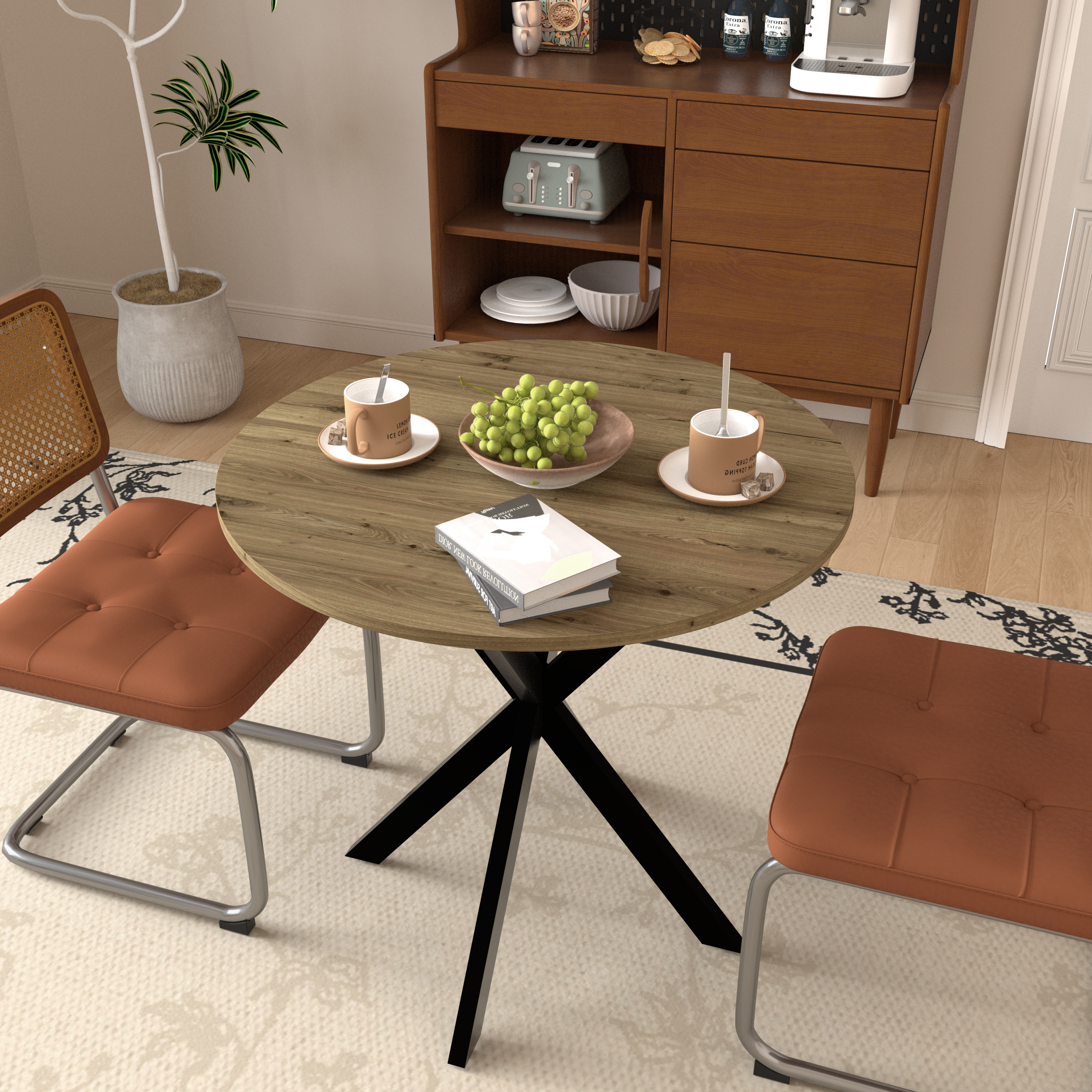 PAPROOS 31" Round Dining Table for 4, Kitchen Table, Dining Room Table with Thickened Wooden Tabletop and Metal Legs