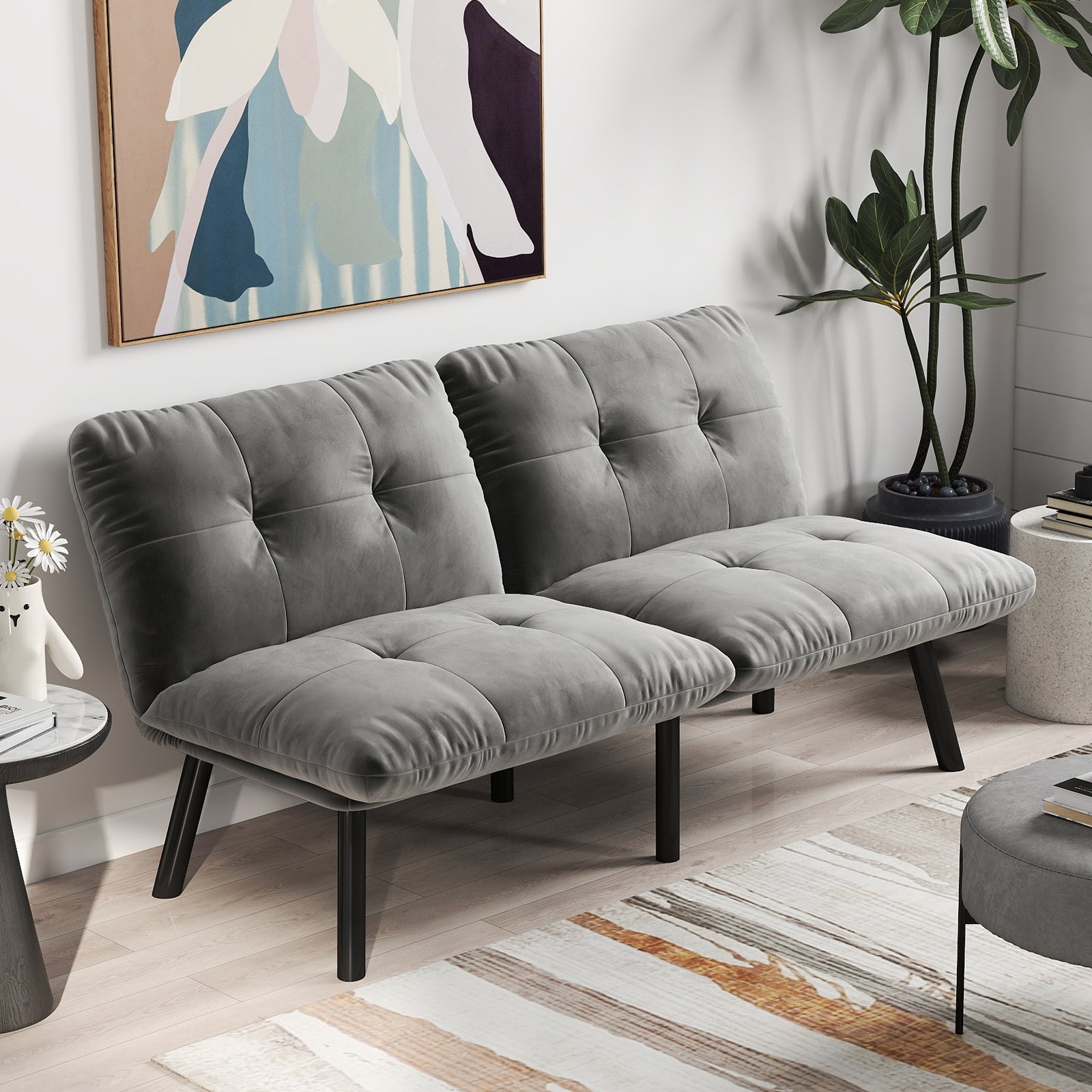 PAPROOS Convertible Futon Sofa Bed, Folding Sofa Bed Couch, Velvet Upholstered Sofa Bed Couch, Loveseat Recliner Sleeper for Living Room, Small Space, Apartment