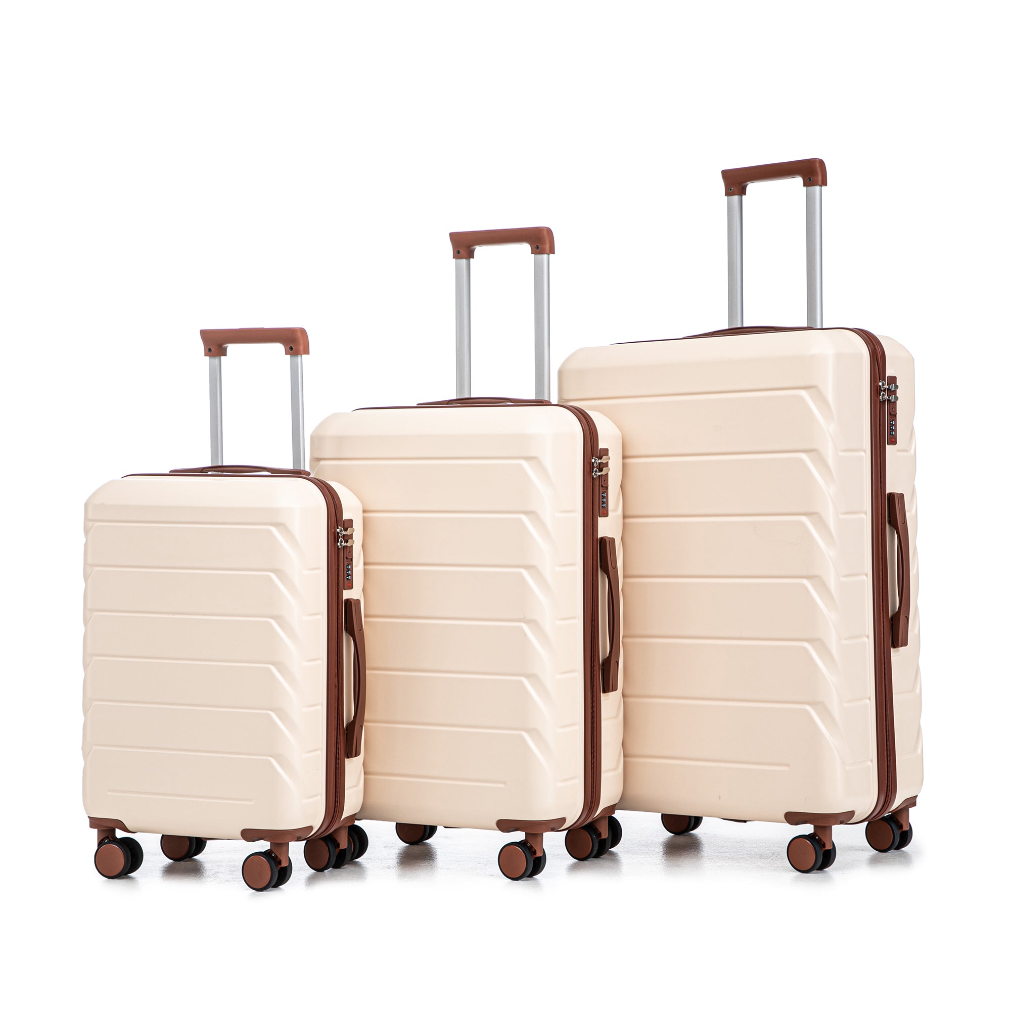 PAPROOS 3 Piece Luggage Set, ABS Carry-on Luggage Set with Spinner Wheels and TSA Lock, Lightweight Hardside Luggage, 20/24/28 Inch Rolling Suitcase Set for Travel Business Trip, Beige