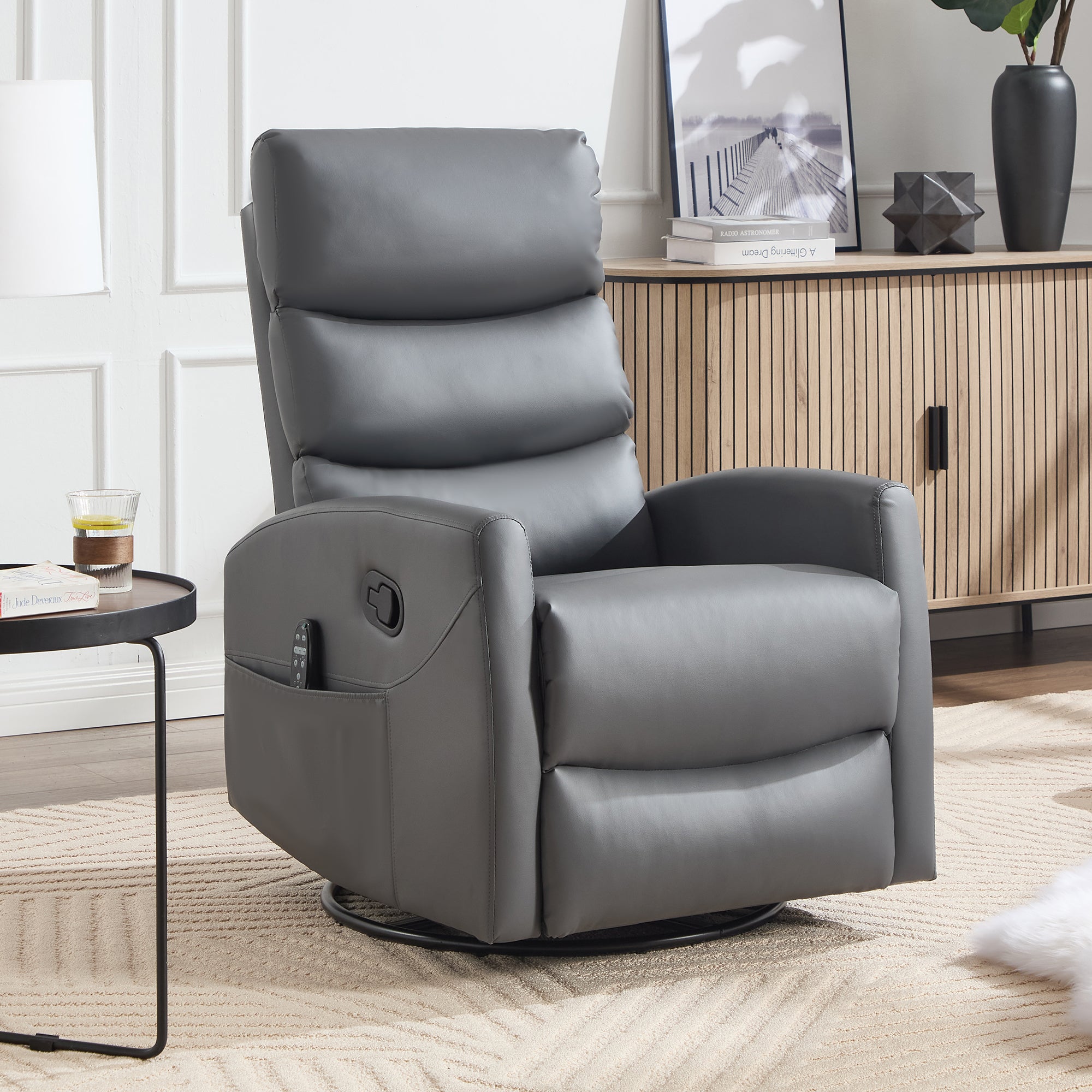 PAPROOS Recliner Chair with Massage and Heat, Fabric 360° Swivel Rocker Recliner, Rocking Chair for Nursery, Manual Recliner for Adults for Home Theater Living Room