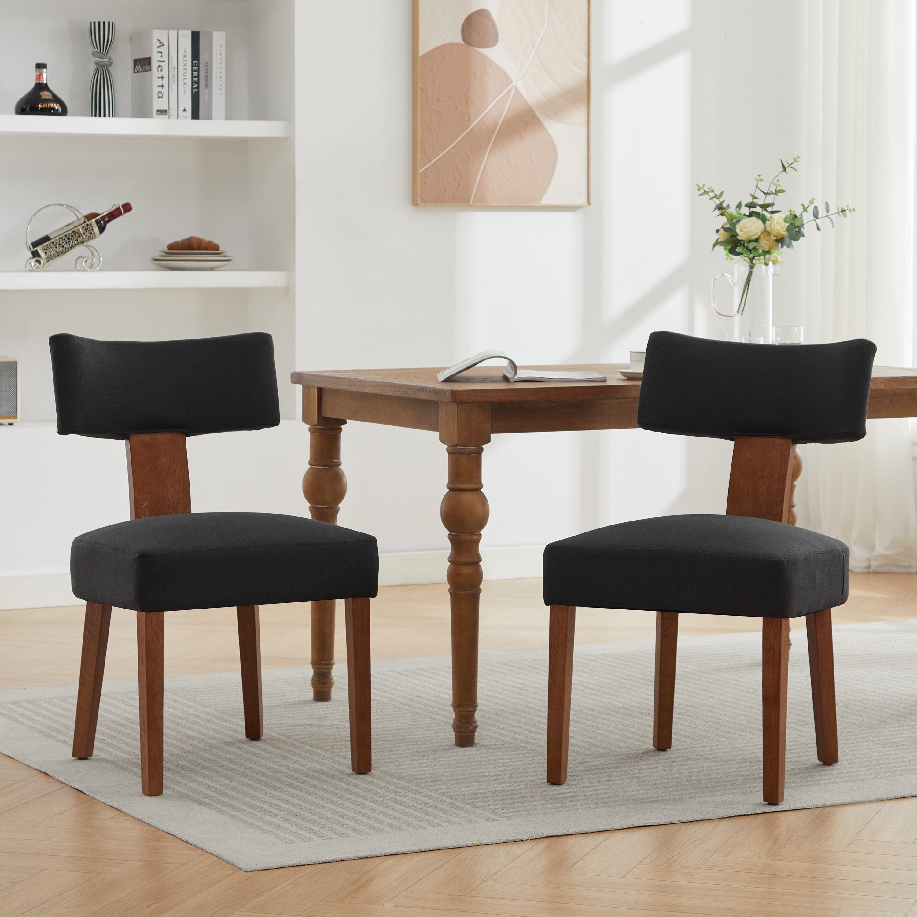 Dining Chairs Set of 2, Paproos Linen Upholstered Dining Chairs, Modern Accent Chair Side Chair with Curved Backrest and Adjustable Foot, Dining Room Chairs for Kitchen Dining Living Room