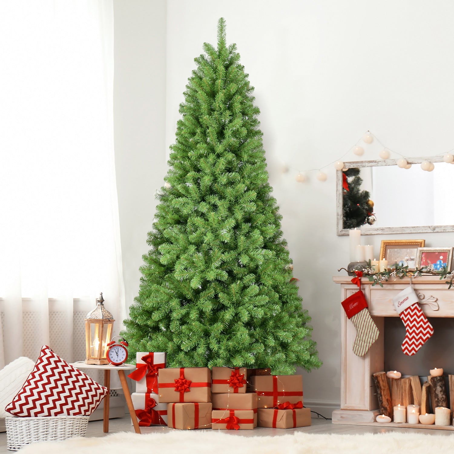 PAPROOS Christmas Tree, 6FT Hinged Artificial Christmas Tree with 760 Lush Tips, Unlit PVC Xmas Tress with Memory Wire, Metal Base, Easy Setup, Christmas Tree for Indoor Holiday Decor, Green