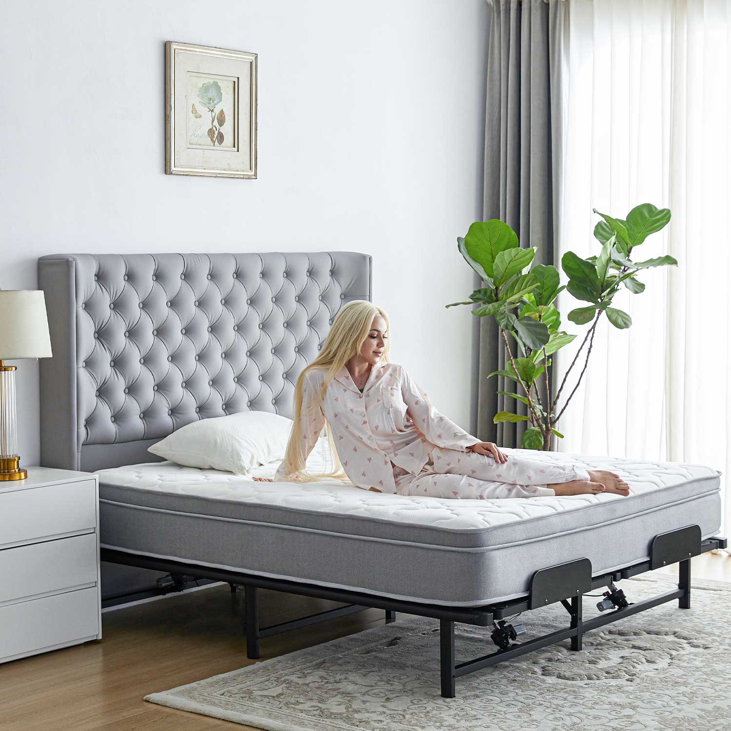 Paproos Power Adjustable Bed Base Frame Queen, Metal Electric Bed Frame with Independent Head and Foot Incline, Modern Adjustable Platform Bed Base with Wired Control, Zero Gravity, Easy Assembly