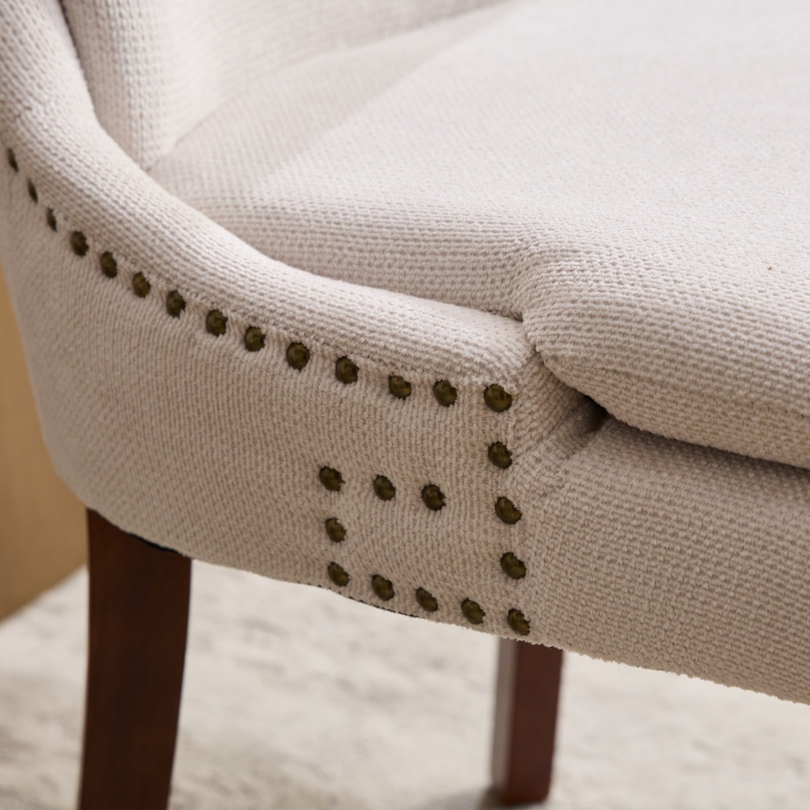 Dining Chairs Set of 2, Paproos Chenille Upholstered Dining Chairs, Modern Accent Chair with Nailhead Trim, Side Chair with Backrest and Wooden Curved Legs for Kitchen Dining Living Room