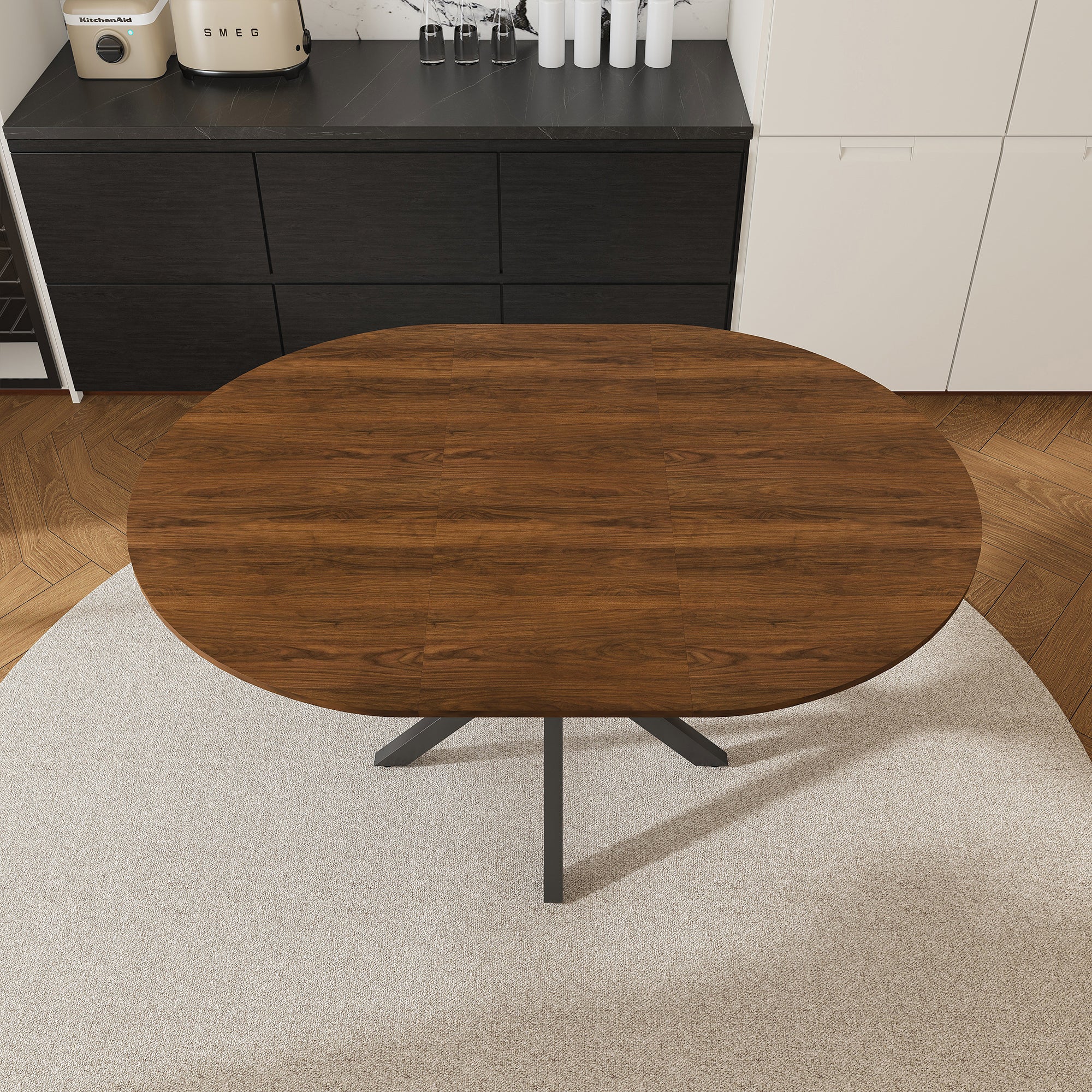 PAPROOS Extendable Dining Table for 4-6, 60'' Expandable Round Dining Room Table with Metal Legs, Faux Marble Kitchen Table for Small Places, Breakfast Nook