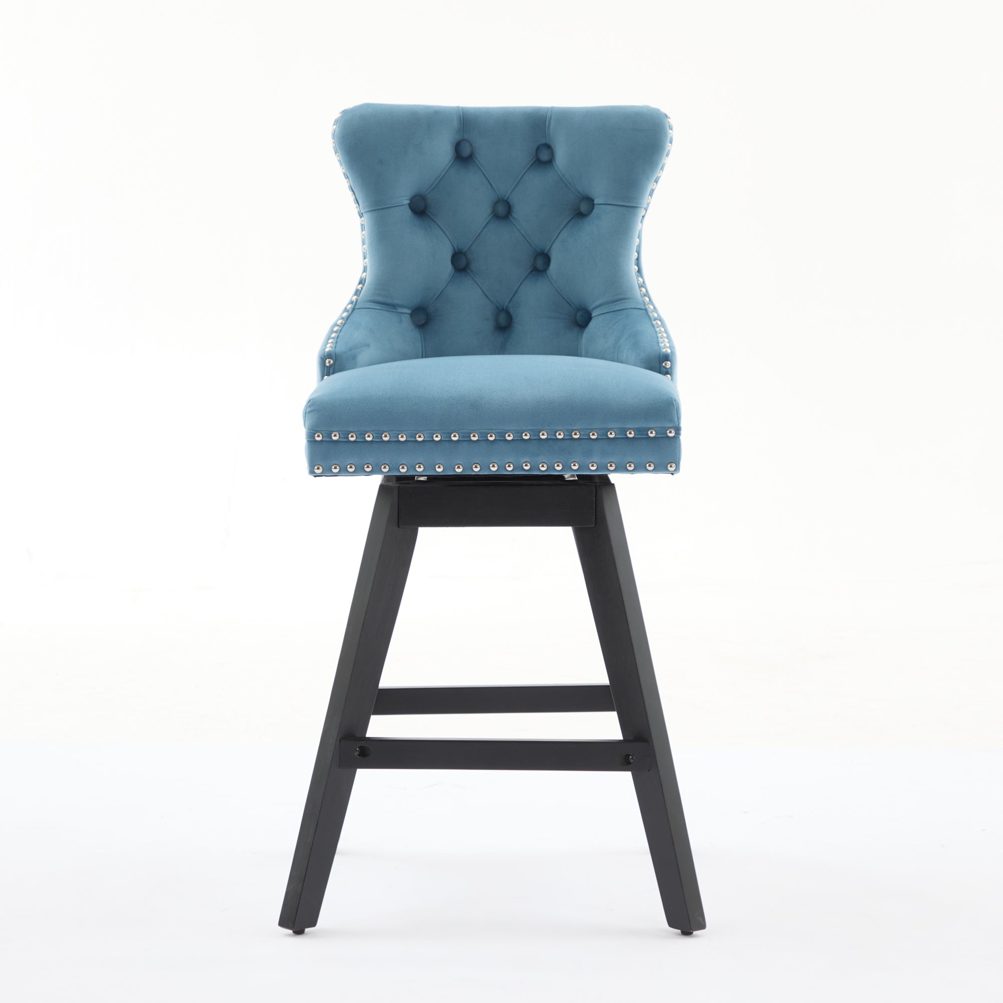 Swivel Bar Stools Set of 2, Velvet Counter Height Bar Stools with Back, Swivel Dining Chair with Button Tufted and Wooden Legs, Kitchen Chair Counter Stools for Kitchen Island
