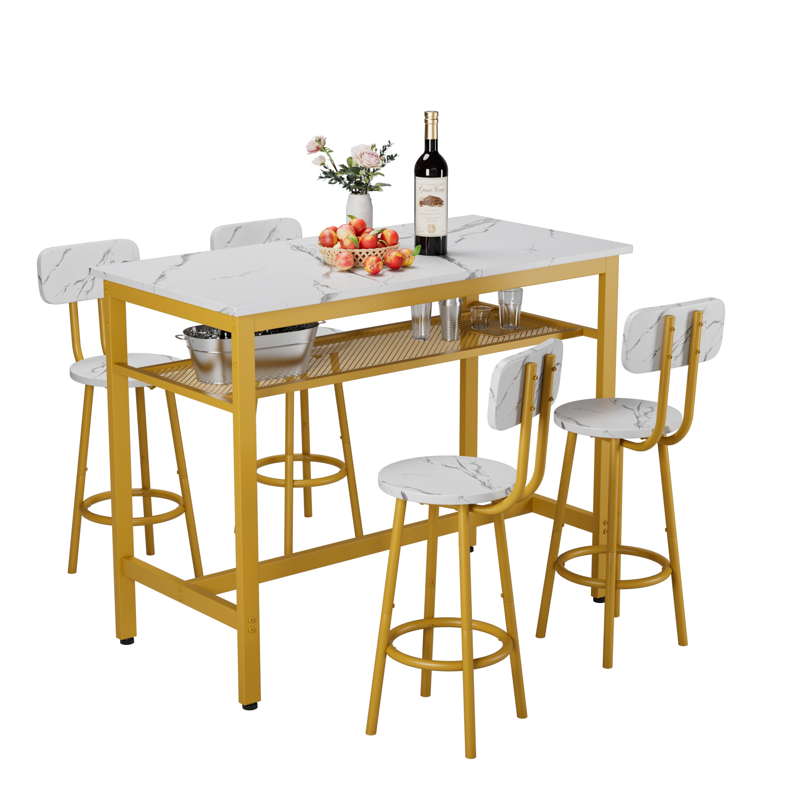 PAPROOS 5 Piece Dining Table Set, Counter Height Bar Table and Bar Stools Set with Storage Rack,Kitchen Table Set for Dining Room, Breakfast Nook