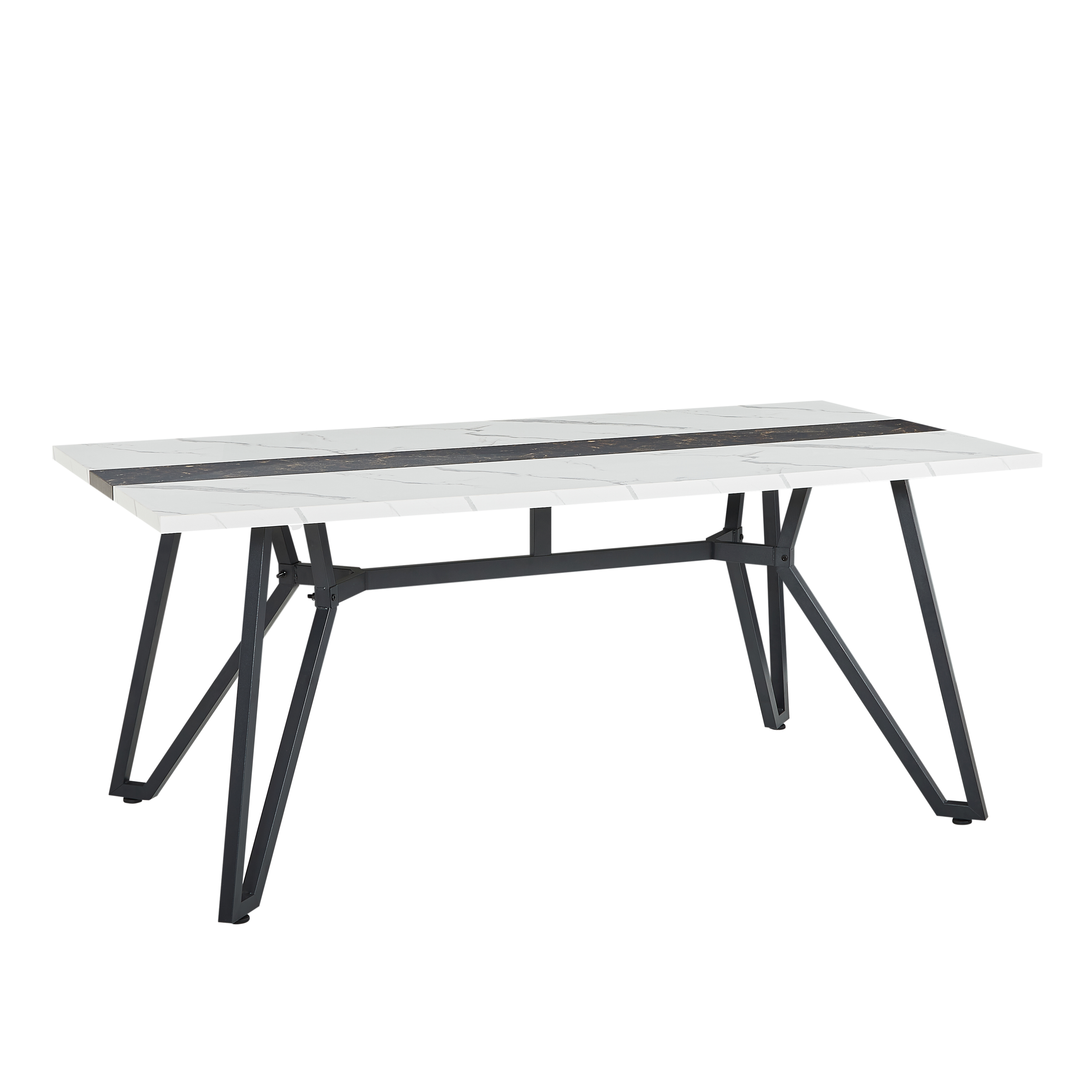 PAPROOS 71" Dining Table for 6-8 People, Rectangle Faux Marble Kitchen Table, Dining Room Table with Adjustable Metal Legs, for Kitchen Dining Room, Gathering, White+Black (Only Table)
