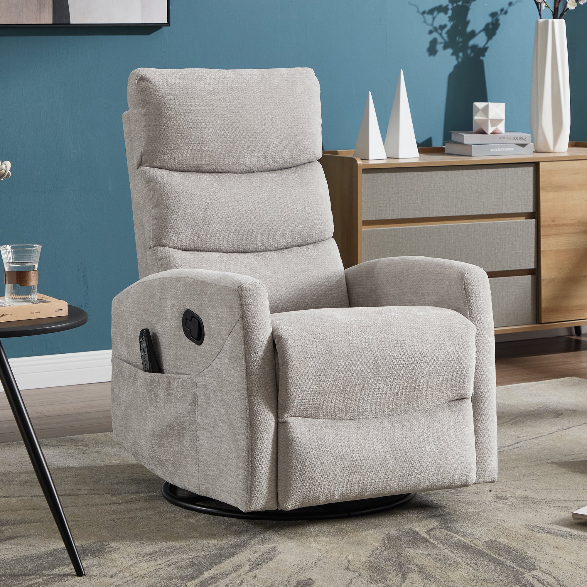 PAPROOS Recliner Chair with Massage and Heat, Fabric 360° Swivel Rocker Recliner, Rocking Chair for Nursery, Manual Recliner for Adults for Home Theater Living Room