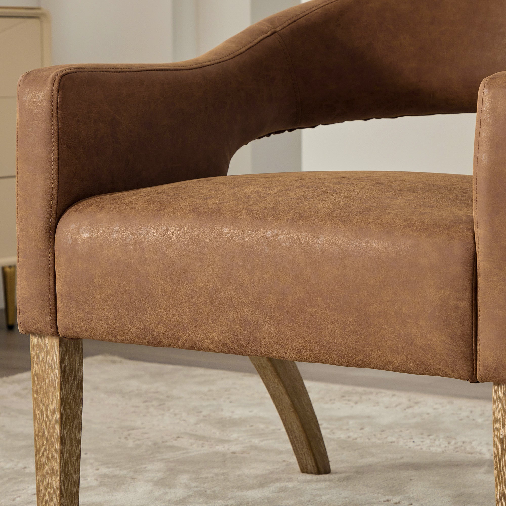 Accent Chair, PU Leather Upholstered Armchair, PAPROOS Barrel Open Back Reading Armchair, Modern Accent Chair with Weathered Solid Wood Legs for Living Room Bedroom, Club