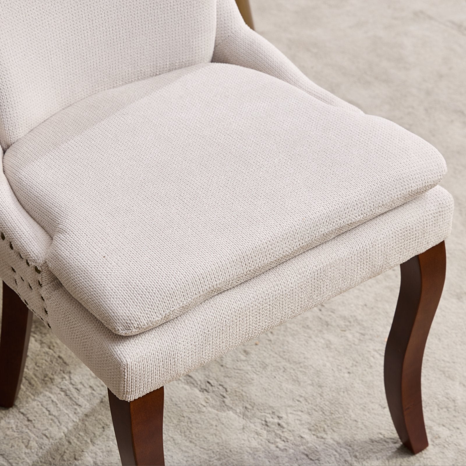 Dining Chairs Set of 2, Paproos Chenille Upholstered Dining Chairs, Modern Accent Chair with Nailhead Trim, Side Chair with Backrest and Wooden Curved Legs for Kitchen Dining Living Room