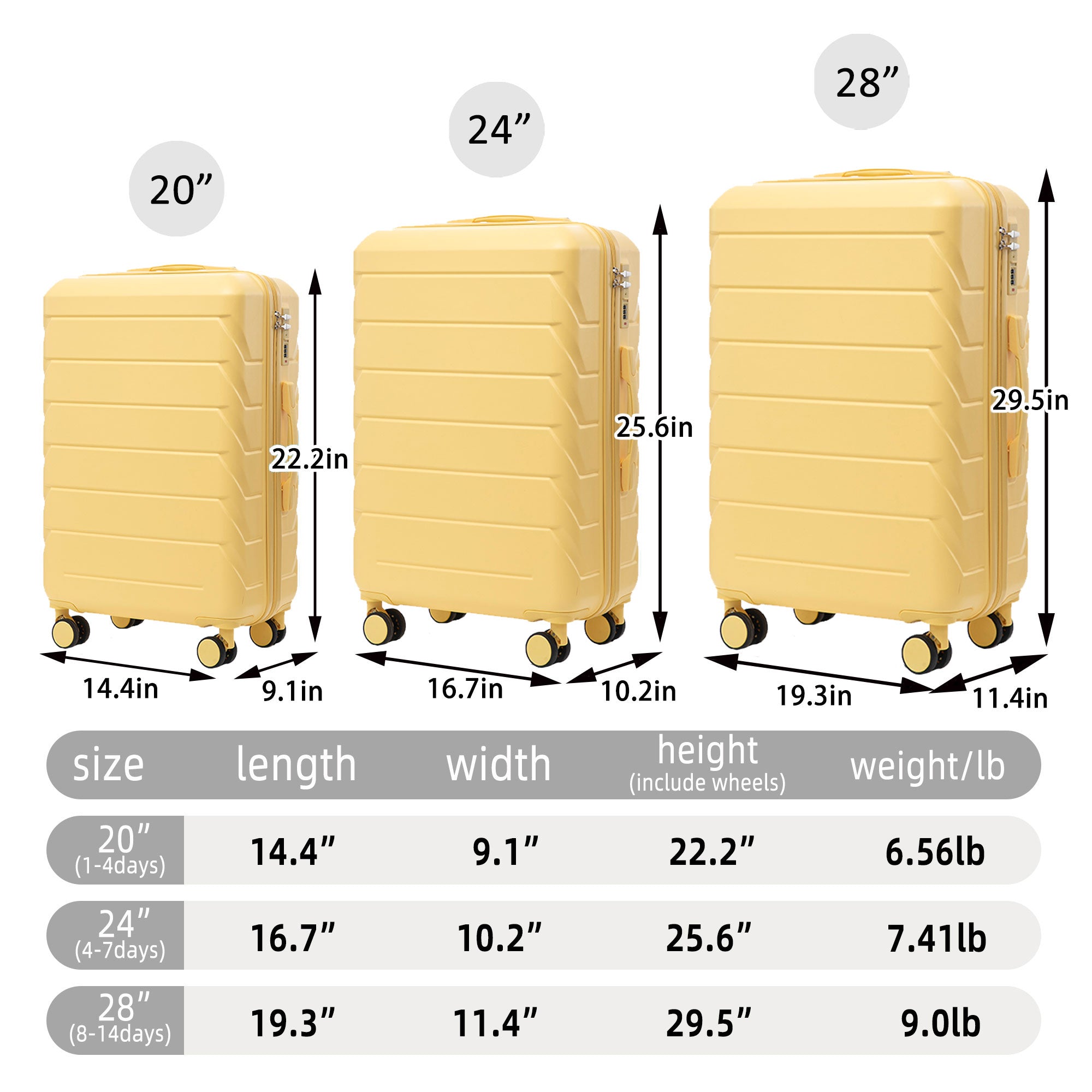 PAPROOS 3 Piece Luggage Set, ABS Carry-on Luggage Set with Spinner Wheels and TSA Lock, Lightweight Hardside Luggage, 20/24/28 Inch Rolling Suitcase Set for Travel Business Trip, Beige