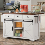 Kitchen Island with Storage, PAPROOS 54" Rolling Kitchen Cart with Drop Leaf, Farmhouse Kitchen Island Cart with Sliding Door, Charging Station, Adjustable Shelf for Kitchen Dining Room