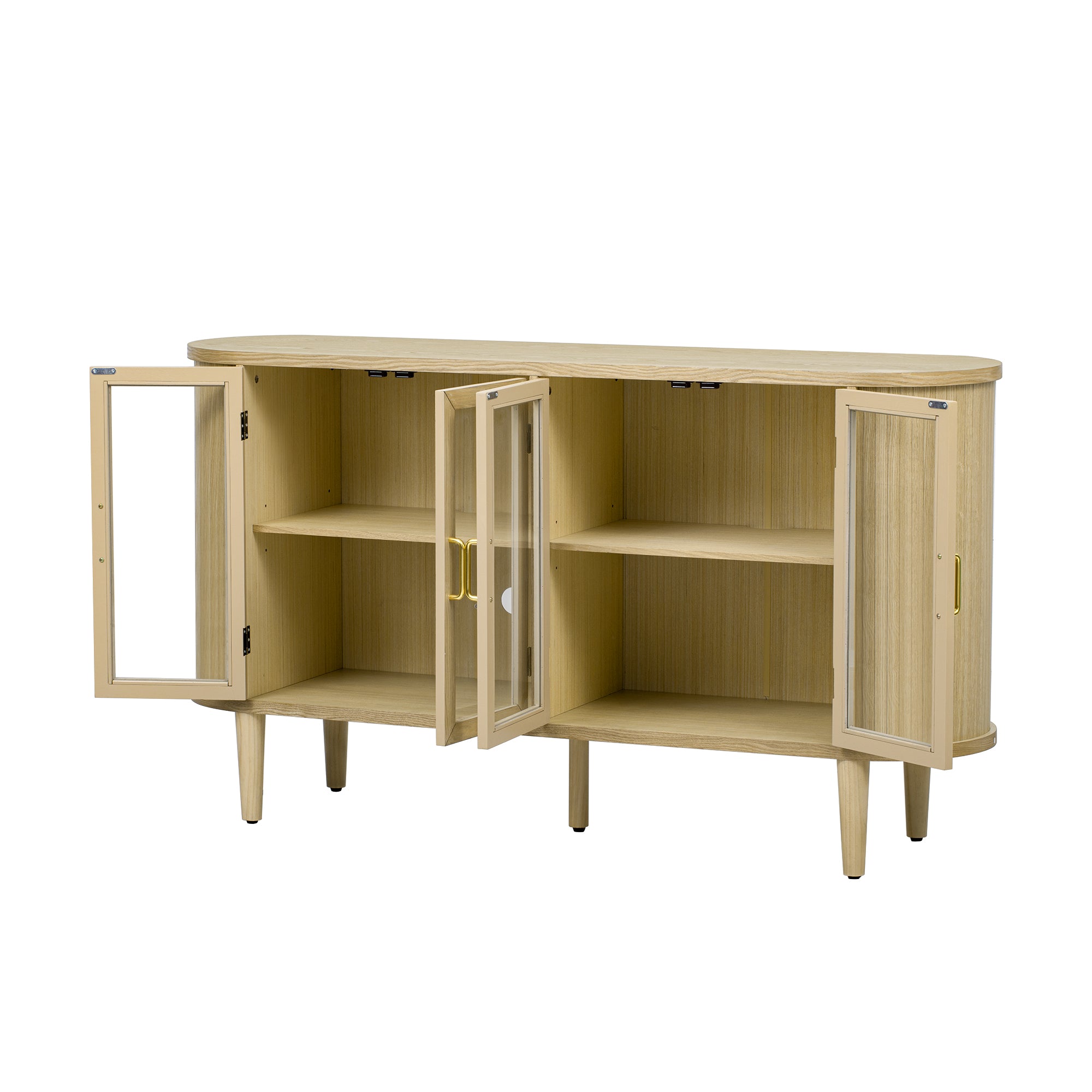 Paproos 60" Buffet Cabinet with Storage, Wooden Sideboard Buffet Cabinet with Glass Doors and Adjustable Shelves, Farmhouse Kitchen Sideboard Cabinet for Living Room, Hallway, Entryway, Natural