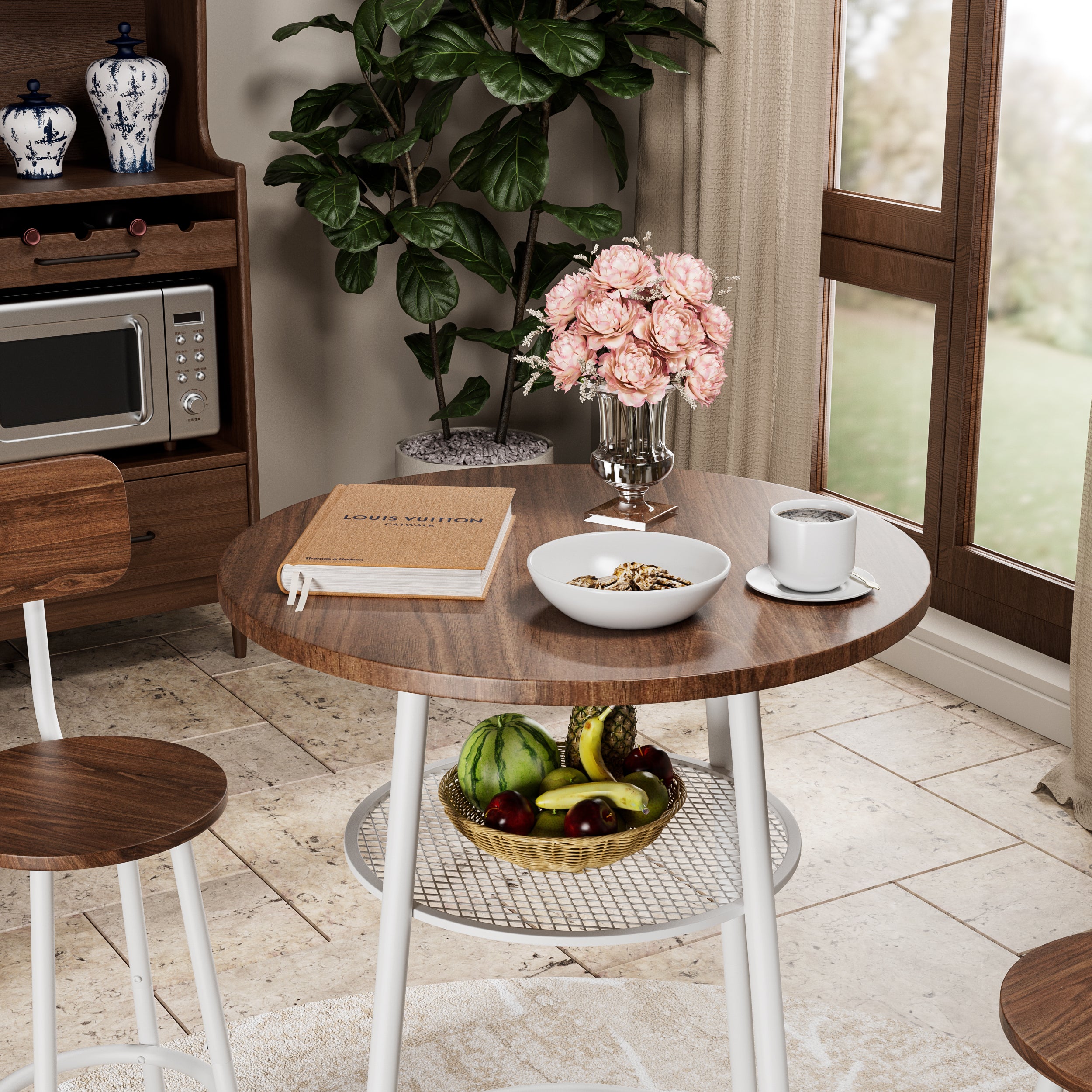 Piece Counter Height Dining Set, Paproos 23" Round Bar Table and 2 Bar Stools, Pub Table with Storage Rack, Bar Stools with Backrest, Industrial Bar Table Set for Kitchen Breakfast Nook