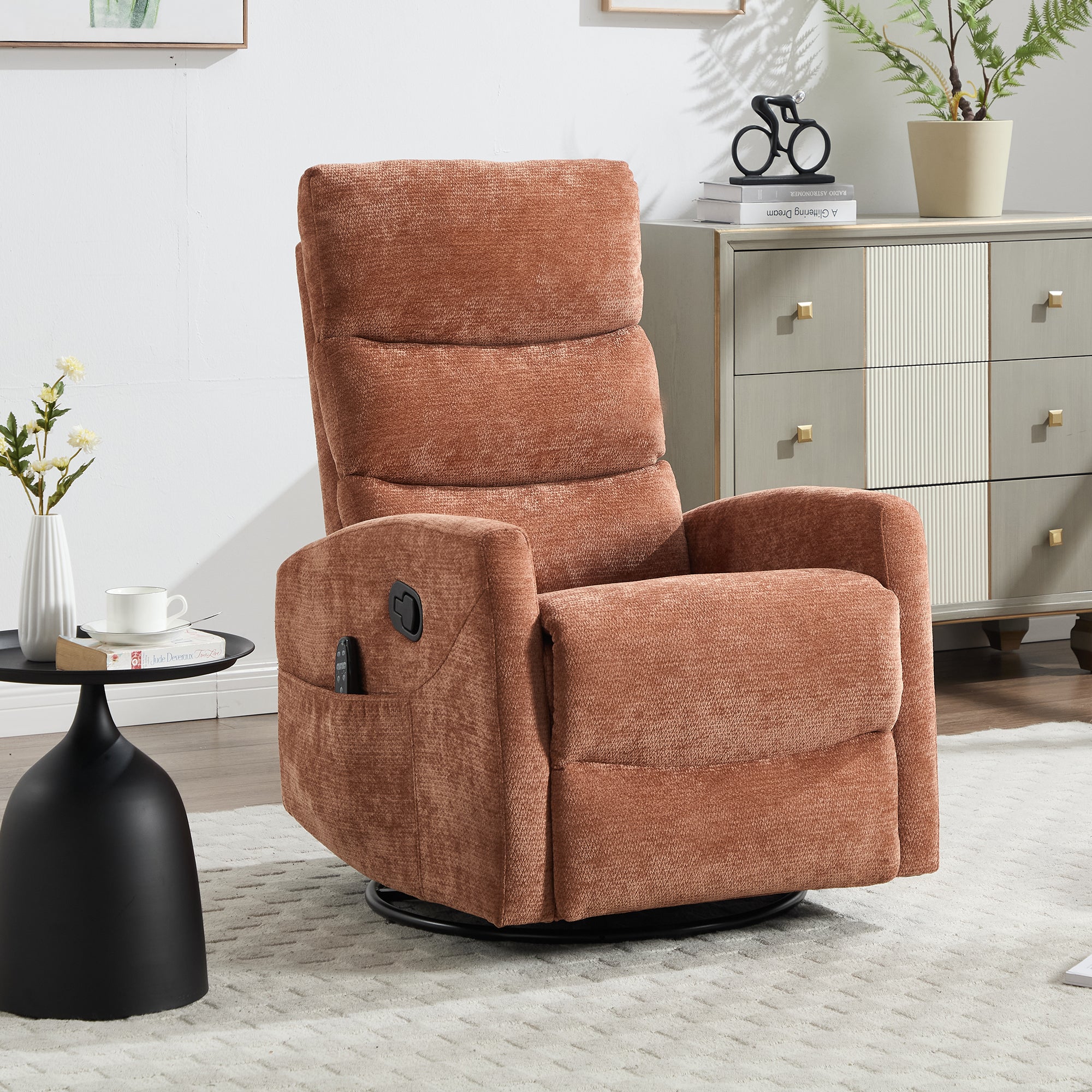 PAPROOS Recliner Chair with Massage and Heat, Fabric 360° Swivel Rocker Recliner, Rocking Chair for Nursery, Manual Recliner for Adults for Home Theater Living Room