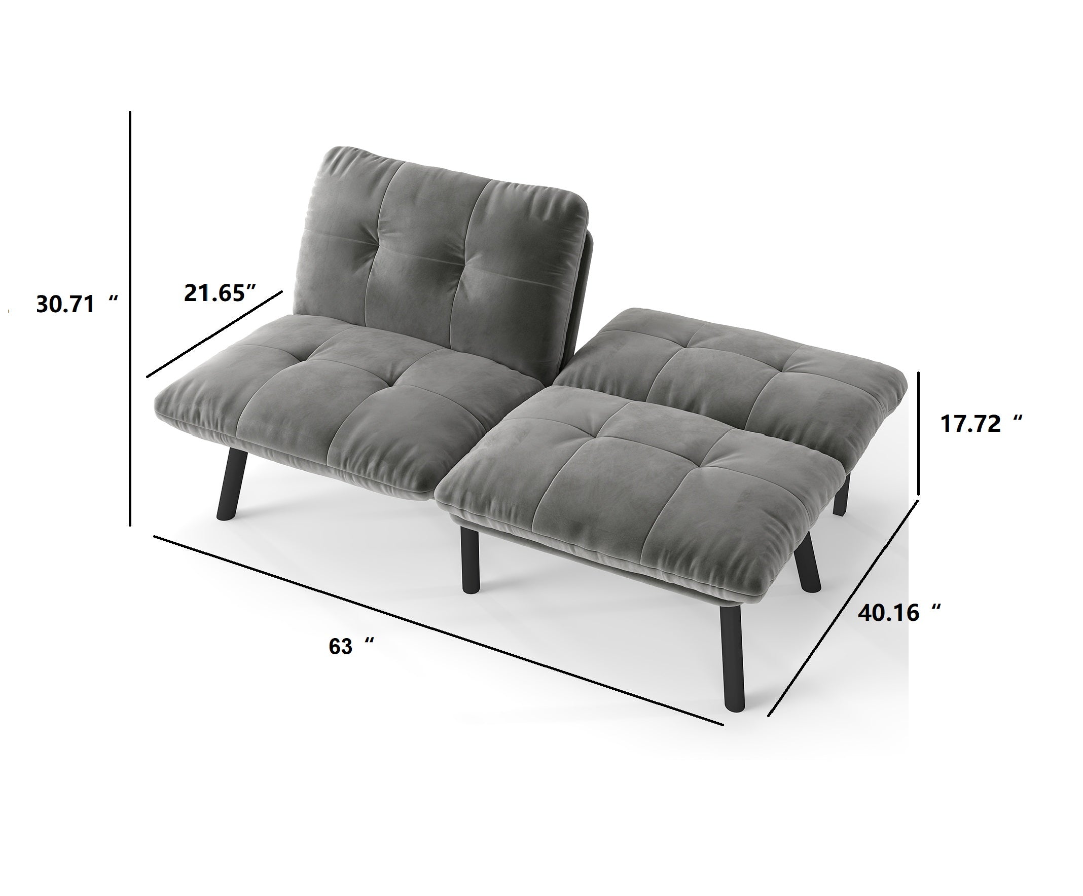 PAPROOS Convertible Futon Sofa Bed, Folding Sofa Bed Couch, Velvet Upholstered Sofa Bed Couch, Loveseat Recliner Sleeper for Living Room, Small Space, Apartment