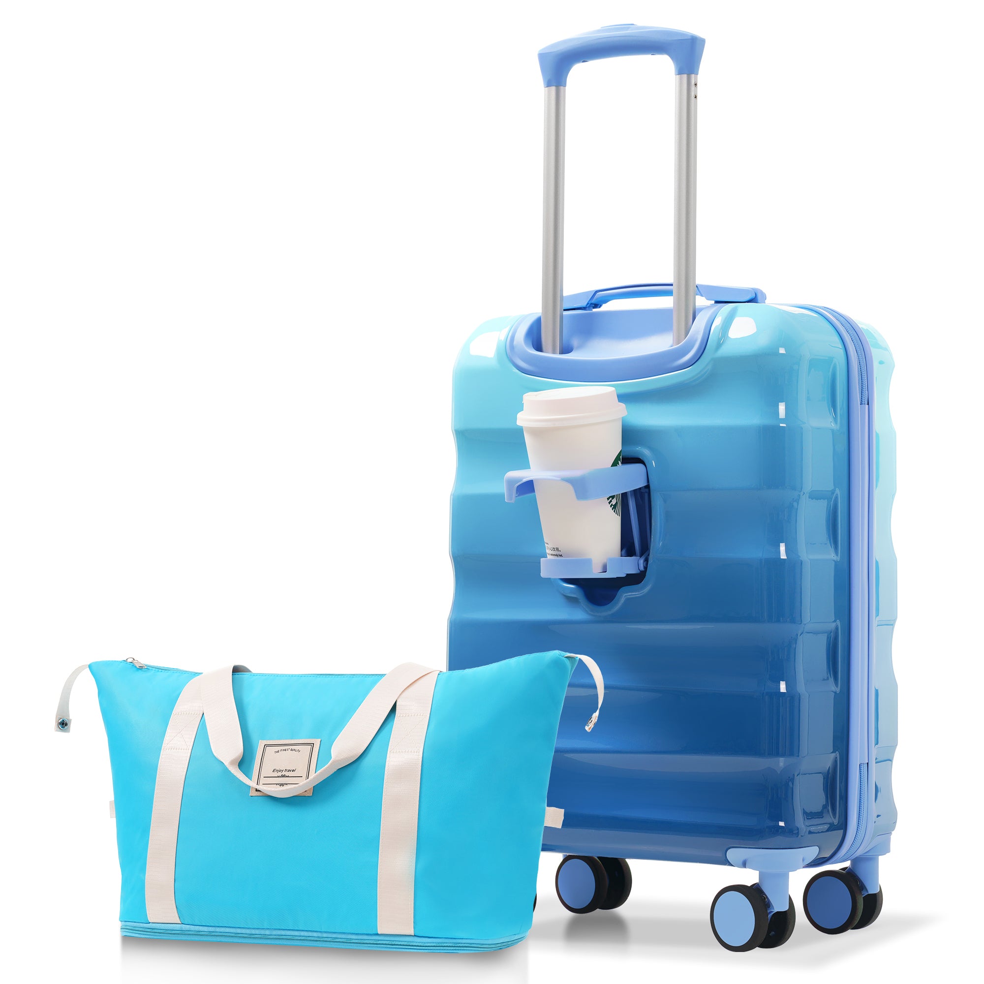 PAPROOS Luggage Sets 2 Piece Suitcase Set(14/20) Suitcase, Hardside Lightweight Kids Suitcase with Combination Lock, Carry-on Suitcase and Cosmetic Bag for Travel, Back to School, Blue Pink