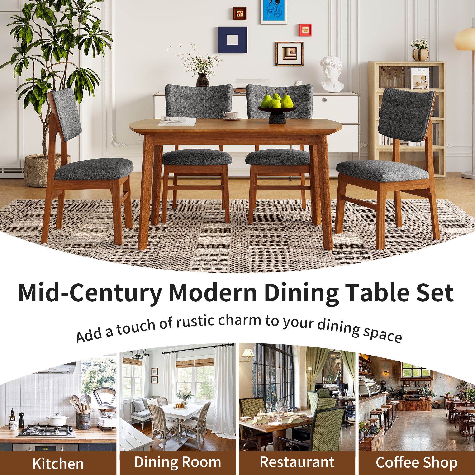 7 Inch Rectangle Dining Table, Paproos Kitchen Table for 4, Dining Room Table, Dinner Table, Dinette Table Wooden Table for Kitchen Dining Room, Brown