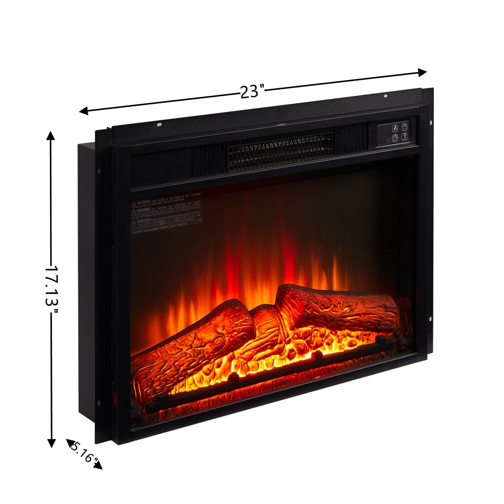 PAPROOS 18 Inch Electric Fireplace Insert, Recessed Wall Mounted Electric Fireplace with Remote Control, Ultra-Thin Fireplace Heater with Log Set, Realistic Flame, 1400W, Black