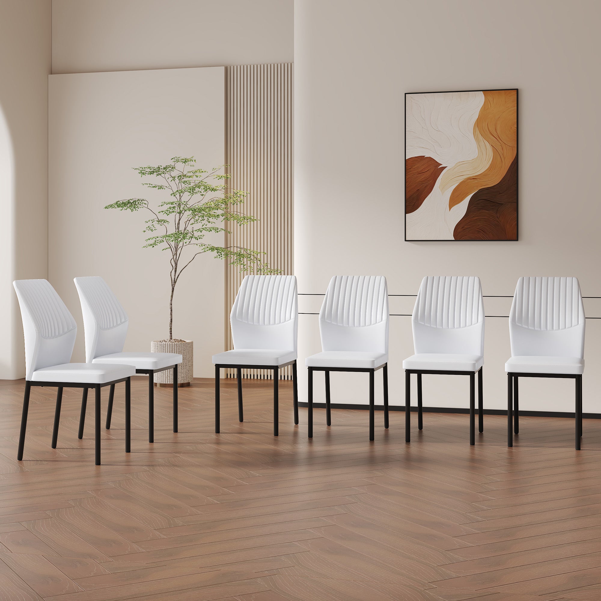 Dining Chairs Set of 4, Paproos PU Leather Upholstered Dining Chairs, Mid Century Accent Chair Side Chair with High Backrest and Metal Legs, Dining Kitchen Living Room