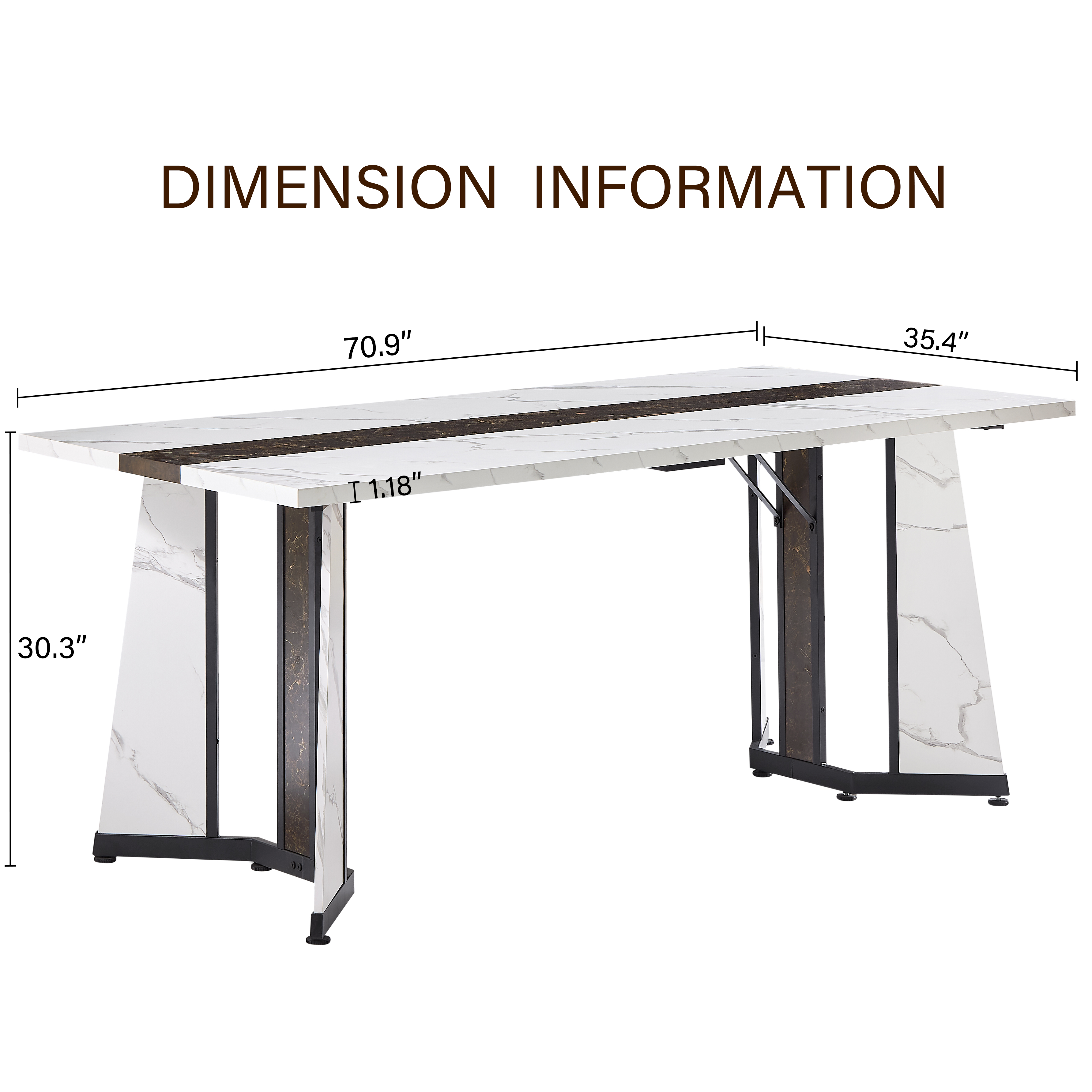71 inch Large Rectangular Dining Table for 6-8 People, Paproos Faux Marble Dining Room Table with Adjustable Metal Leg, Wood Kitchen Table for Dining Room, Gathering