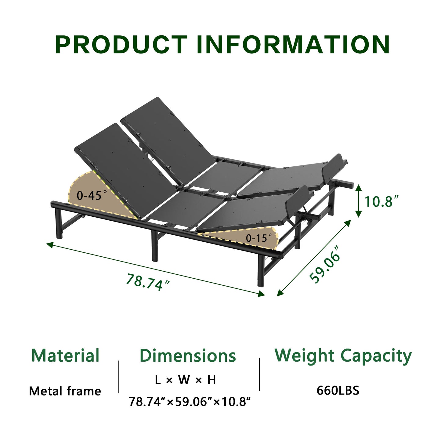 Paproos Electric Adjustable Bed Frame Queen, Metal Power Bed Base Frame with Independent Head & Foot Incline, Power Adjustable Platform Bed with Wired Control, Zero Gravity, 4 Motor, Easy Assembly
