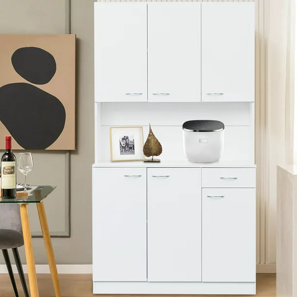 paproos 70.87" Pantry Cabinets with Hutch, Tall Kitchen Pantry Storage Cabinet, Sideboard Buffet Cabinet with 6 Doors, Large Countertop, Storage Shelf, Kitchen Dining Room Bathroom Sideboard, White