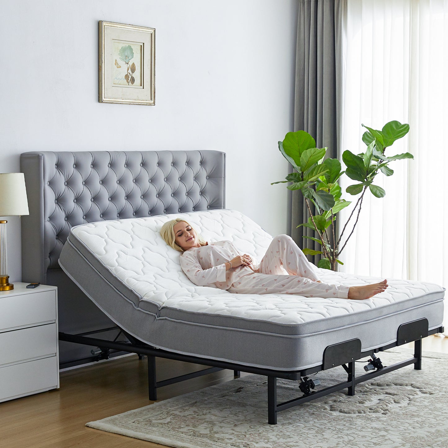 Paproos Electric Adjustable Bed Frame Queen, Metal Power Bed Base Frame with Independent Head & Foot Incline, Power Adjustable Platform Bed with Wired Control, Zero Gravity, 4 Motor, Easy Assembly