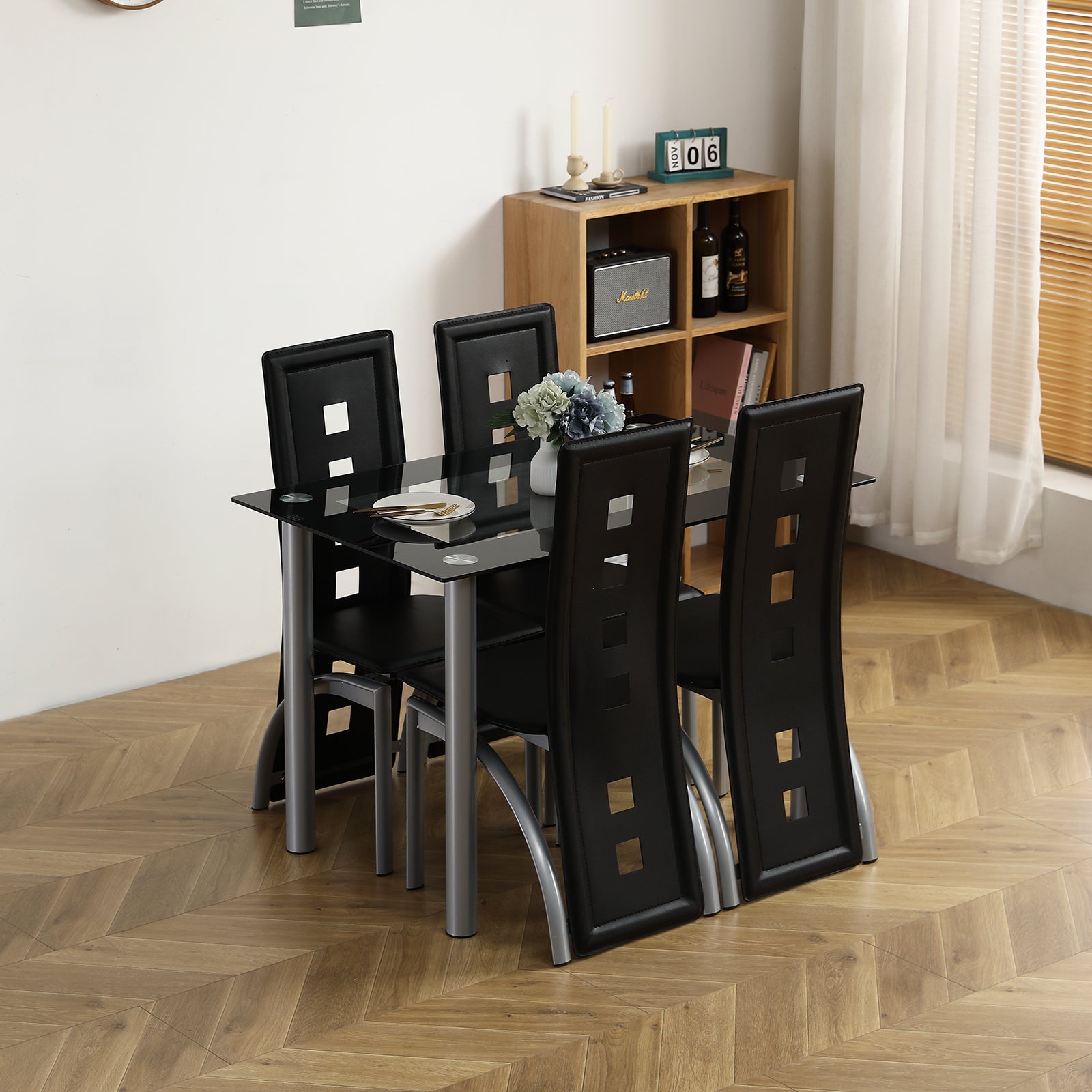 PAPROOS Tempered Glass Dining Table for 4