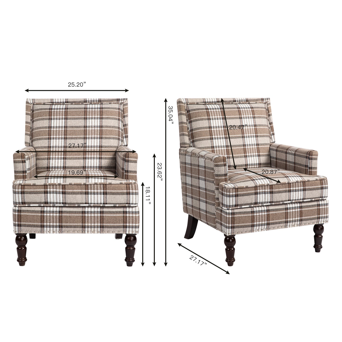 PAPROOS Upholstered Accent Chair, Vintage Arm Chair with Blue and White Striped Linen Fabric and Nailhead Trim, Comfort Reading Chair Lounge Chair, Armchair for Living Room, Bedroom, Blue