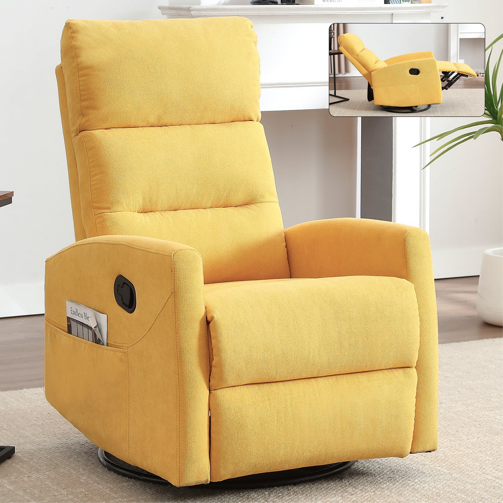 PAPROOS Swivel Rocker Recliner, Fabric 360° Swivel Rocking Recliner with 2 Side Pockets, Glider Rocking Chair for Baby Nursery, Manual Recliner for Adults for Home Theater Living Room