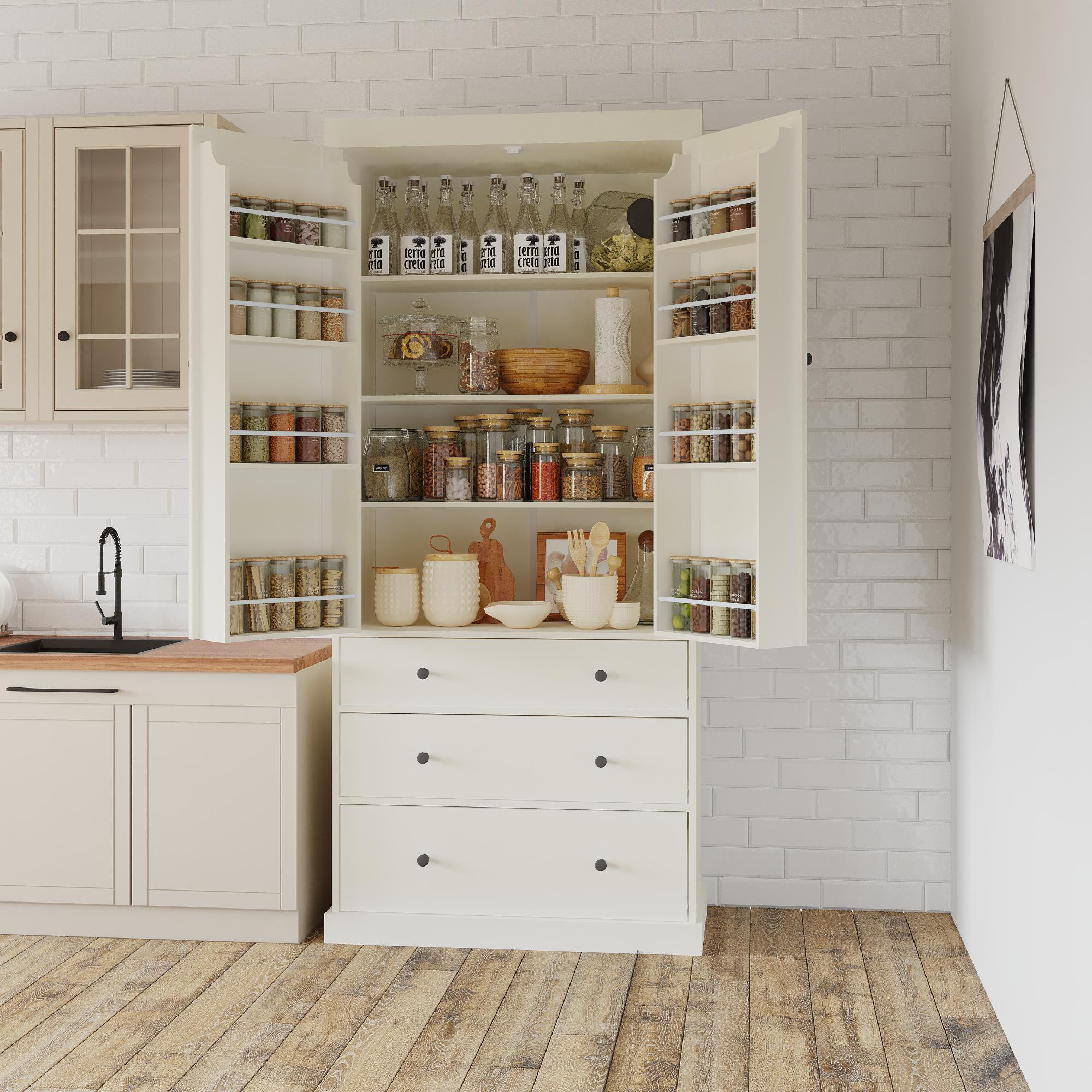 PAPROOS 77" Tall Pantry Cabinet, Wood Kitchen Pantry Storage Cabinet with 3 Drawers, 2 Doors, Farmhouse Cupboard Storage with 3 Adjustable Shelves, 8 Door Shelves for Dining Room, Craft Room, White