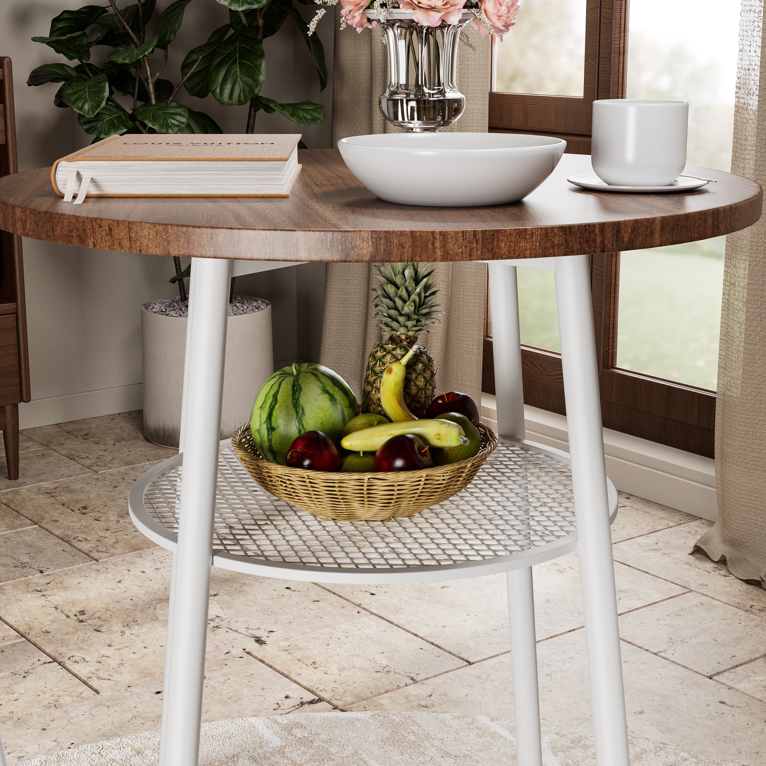 Piece Counter Height Dining Set, Paproos 23" Round Bar Table and 2 Bar Stools, Pub Table with Storage Rack, Bar Stools with Backrest, Industrial Bar Table Set for Kitchen Breakfast Nook