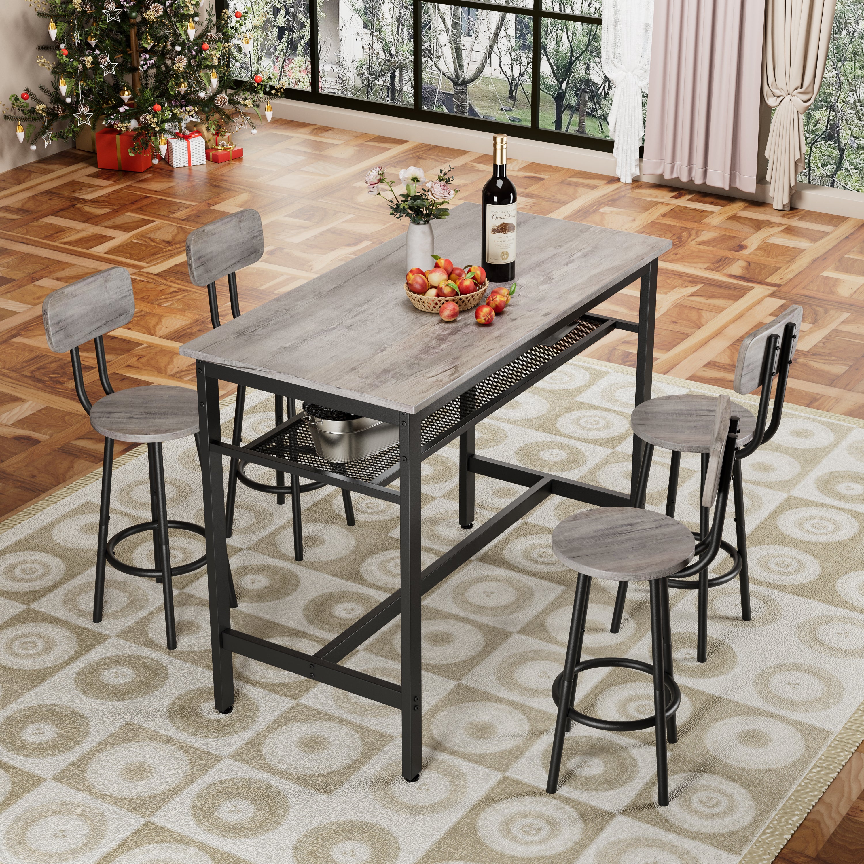 PAPROOS 5 Piece Dining Table Set, Counter Height Bar Table and Bar Stools Set with Storage Rack,Kitchen Table Set for Dining Room, Breakfast Nook