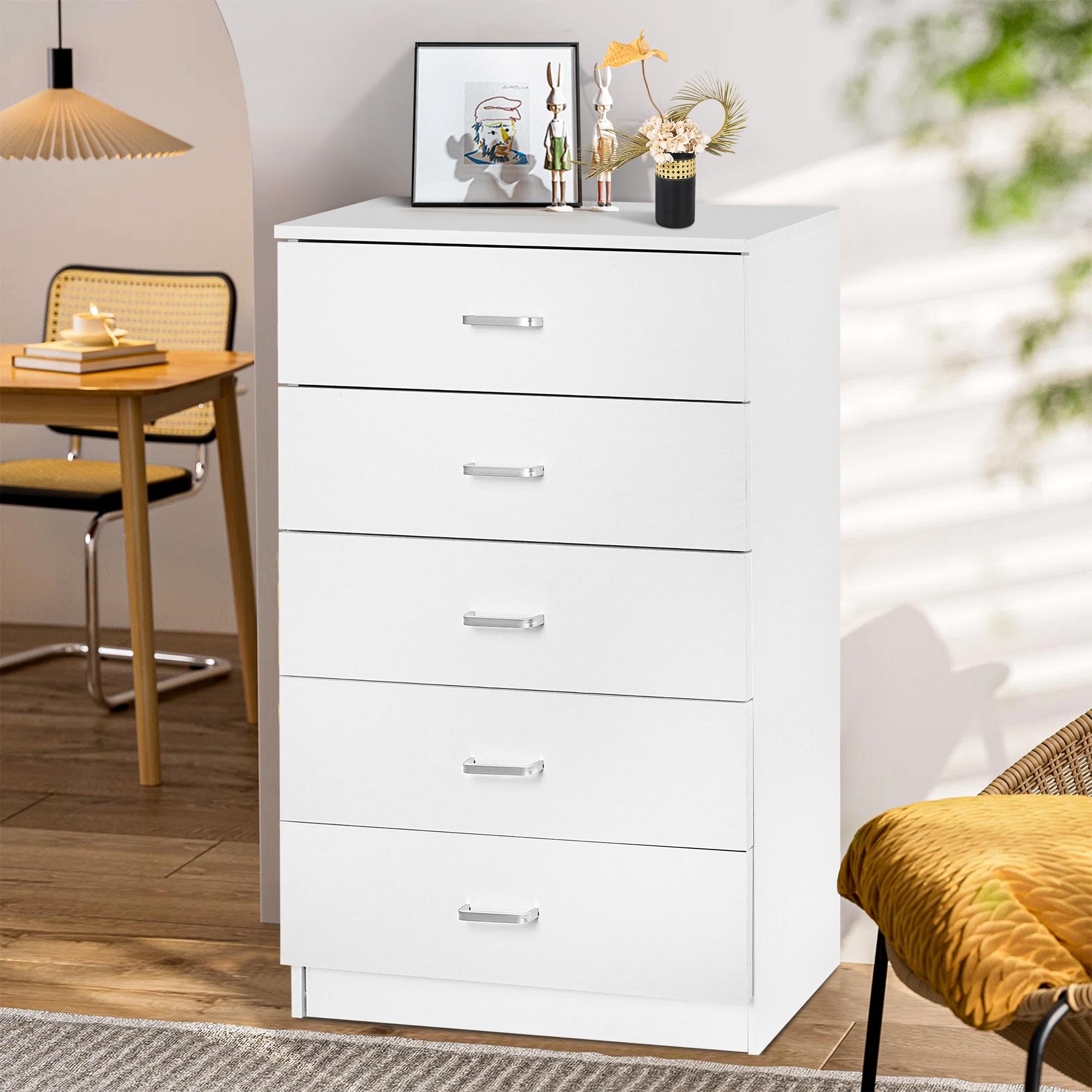 SYNGAR White 5 Drawer Dresser, Chest of Drawers for Bedroom, Modern Storage Cabinet Dresser Organizer Unit with Handle for Living Room, Closet, Hallway, Nursery