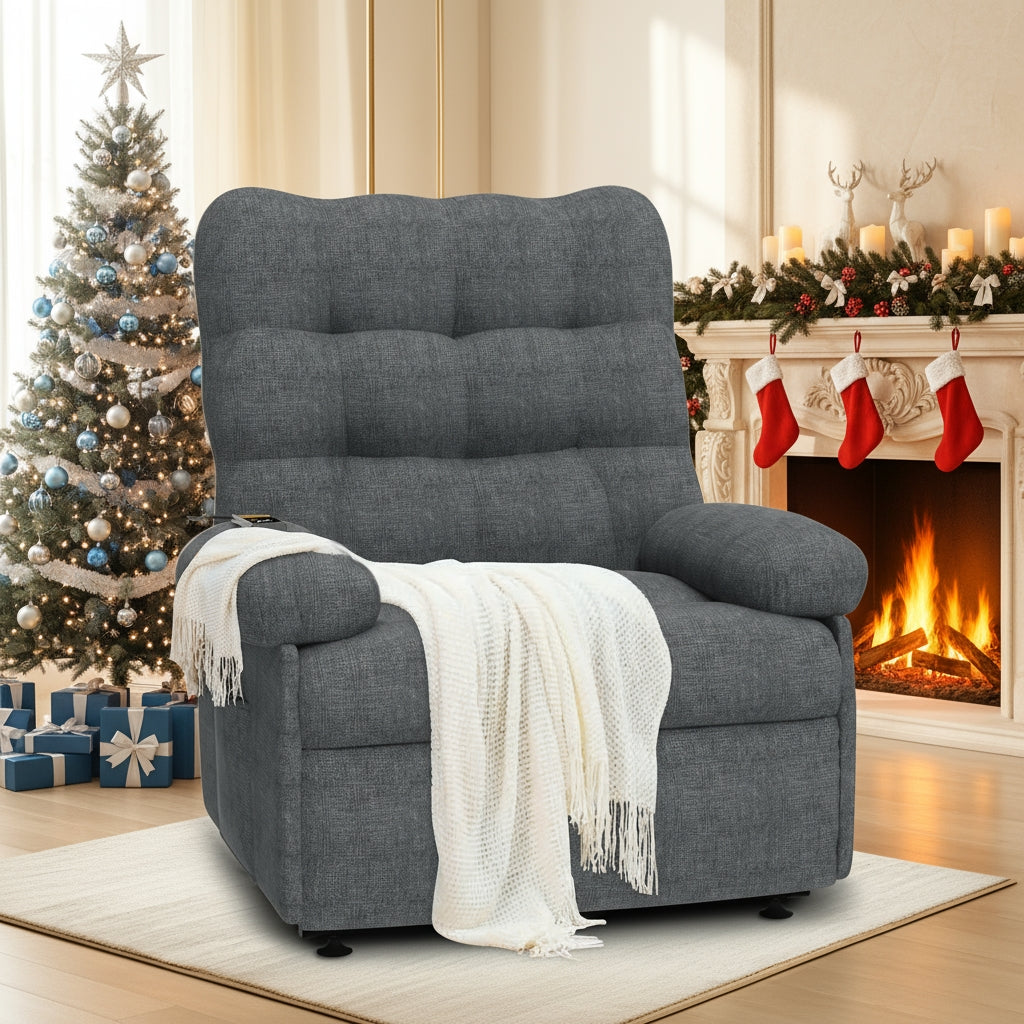 Electric Recliner Chair, PAPROOS Ergonomic Lounge Recliner with Remote Control, Side Pocket, Modern Power Recliner Sofa for Adults Elderly, Single Reclining Sofa for Living Room Home, Grey