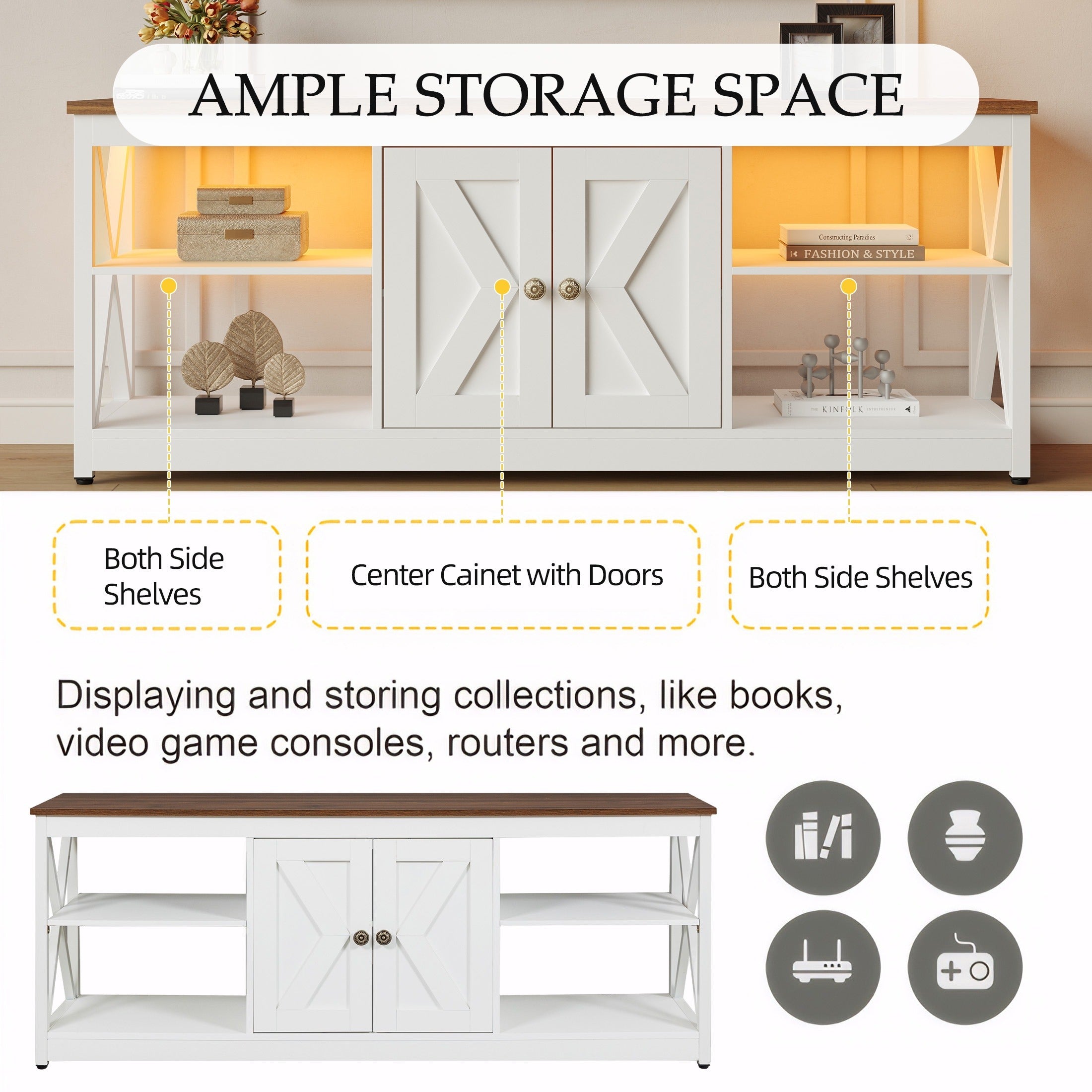 PAPROOS White LED TV Stand