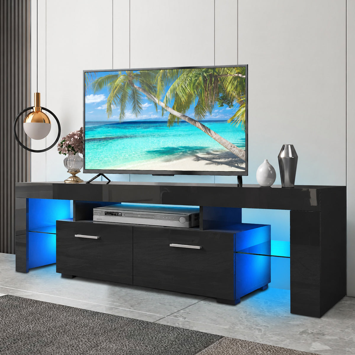 PAPROOS High Gloss TV Stand with LED Lights